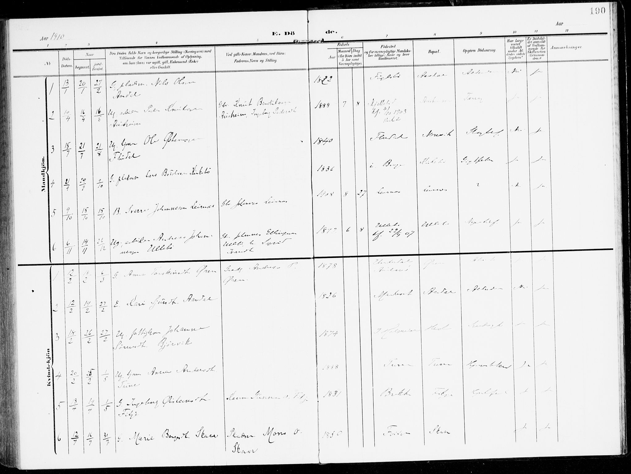 Lavik sokneprestembete, AV/SAB-A-80901: Ministerialbok nr. C 2, 1904-1921, s. 190