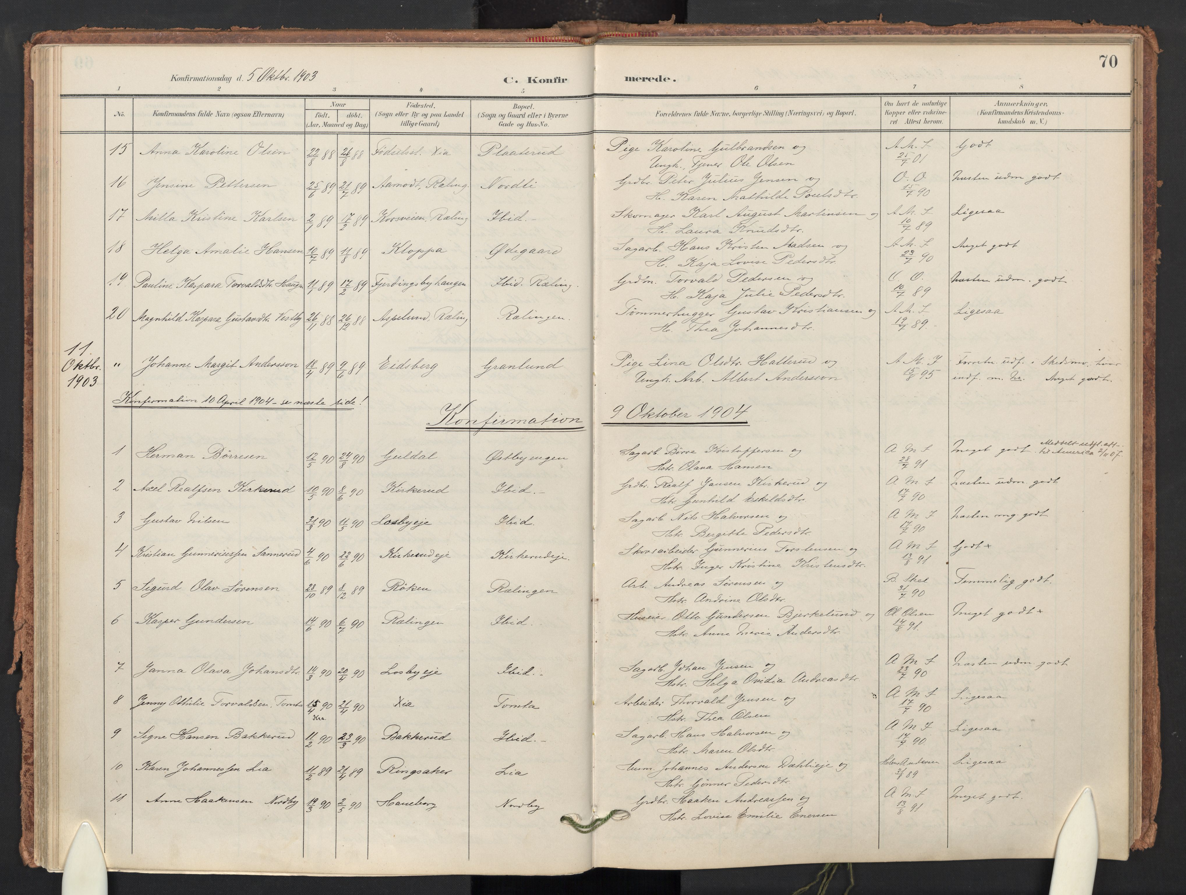 Skedsmo prestekontor Kirkebøker, AV/SAO-A-10033a/F/Fb/L0002: Ministerialbok nr. II 2, 1902-1921, s. 70