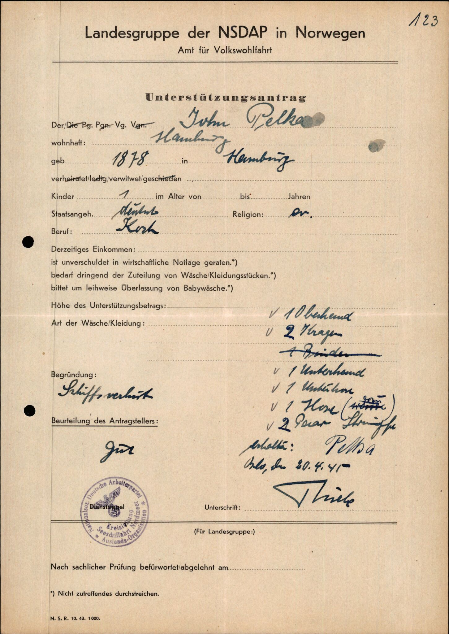 Forsvarets Overkommando. 2 kontor. Arkiv 11.4. Spredte tyske arkivsaker, AV/RA-RAFA-7031/D/Dar/Darb/L0015: Reichskommissariat - NSDAP in Norwegen, 1938-1945, s. 715