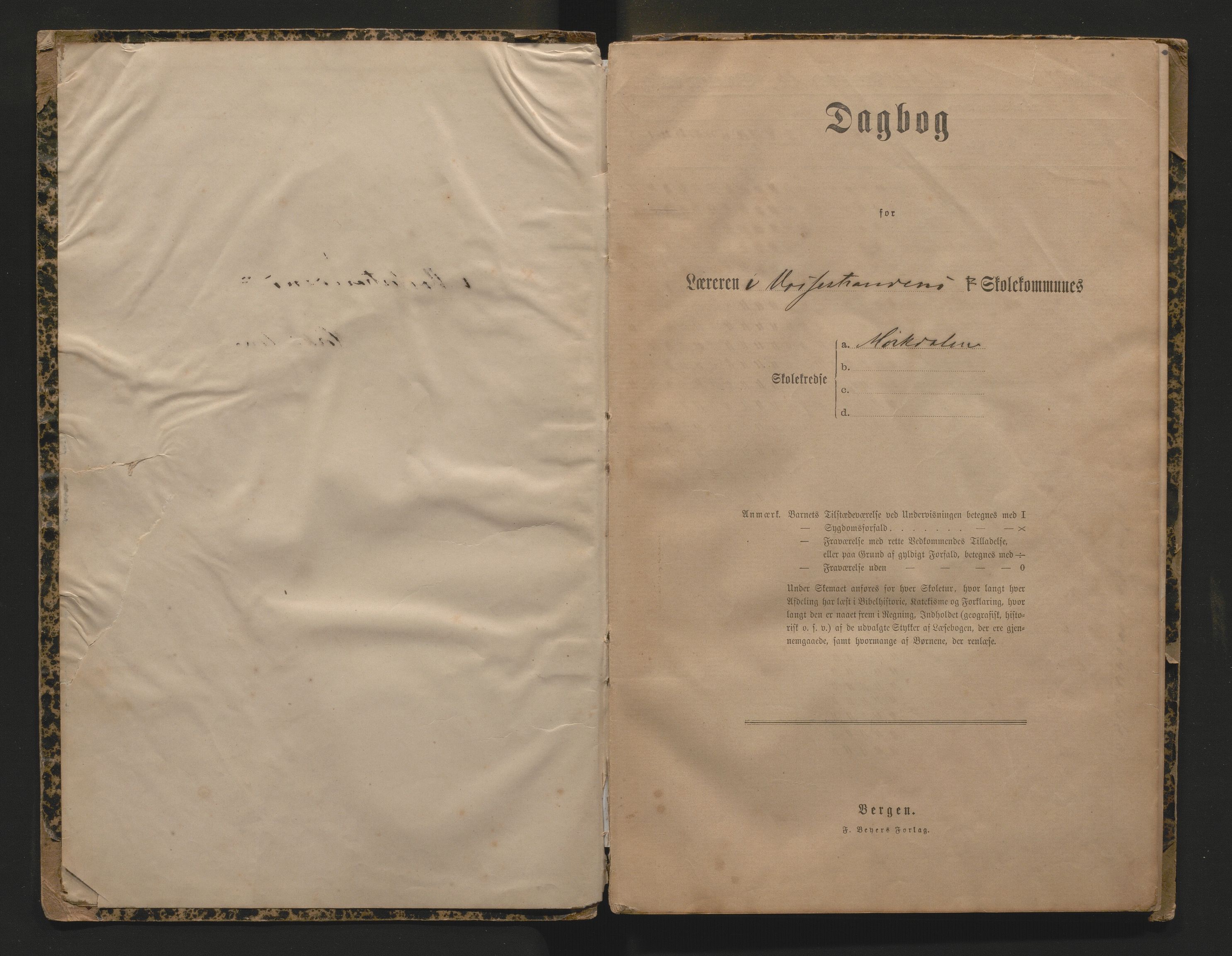 Vossestrand kommune. Barneskulane , IKAH/1236-231/G/Gd/L0003: Dagbok for Myrkdalen skulekrins, 1892-1902