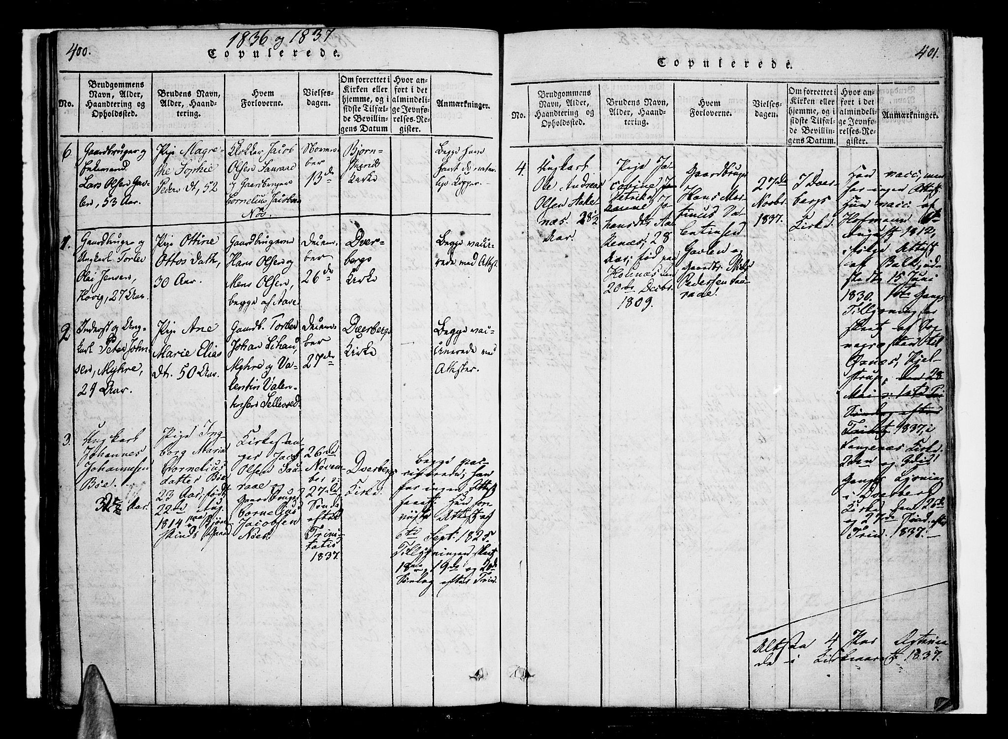 Ministerialprotokoller, klokkerbøker og fødselsregistre - Nordland, AV/SAT-A-1459/897/L1395: Ministerialbok nr. 897A03, 1820-1841, s. 400-401