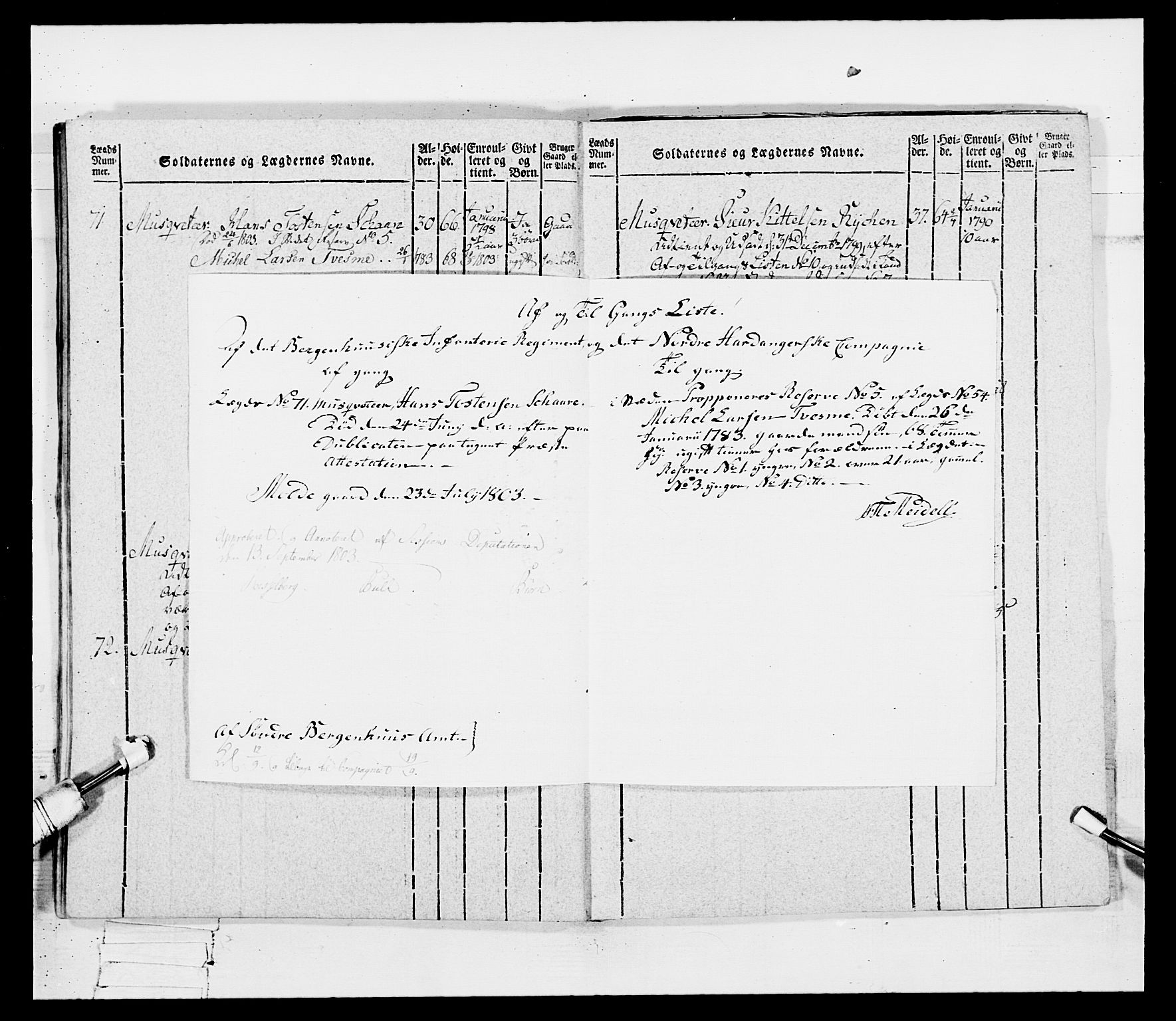 Generalitets- og kommissariatskollegiet, Det kongelige norske kommissariatskollegium, AV/RA-EA-5420/E/Eh/L0097: Bergenhusiske nasjonale infanteriregiment, 1803-1807, s. 116