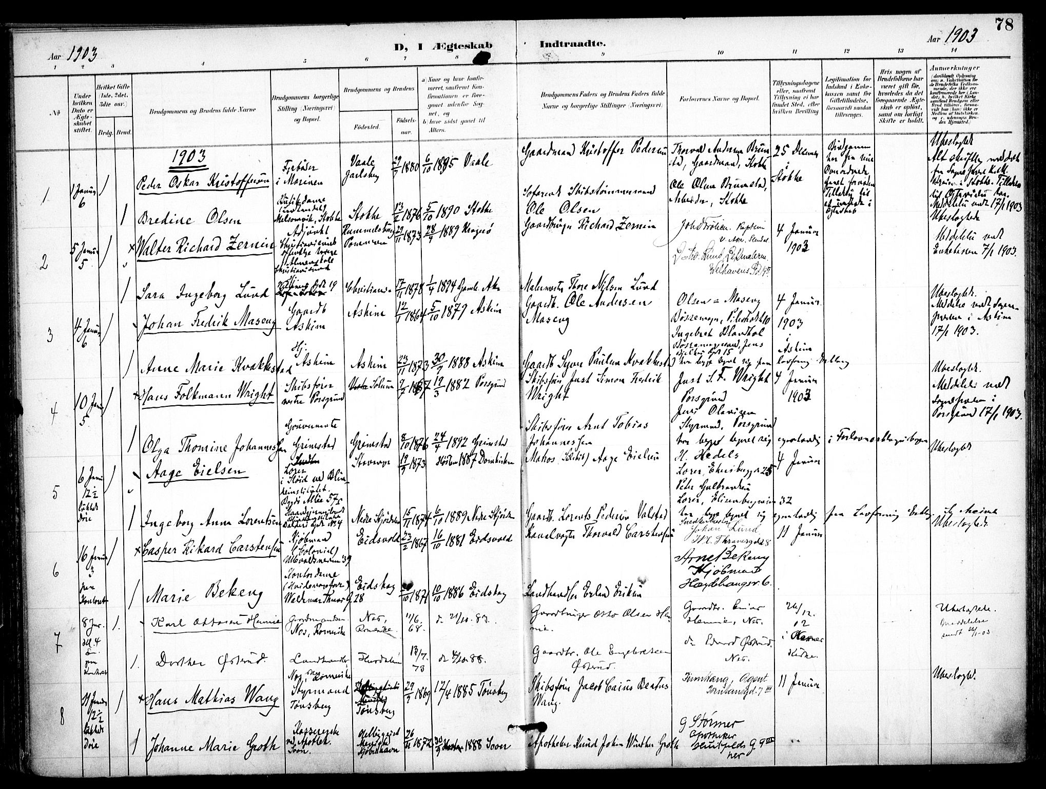 Trefoldighet prestekontor Kirkebøker, AV/SAO-A-10882/F/Fc/L0005: Ministerialbok nr. III 5, 1900-1908, s. 78