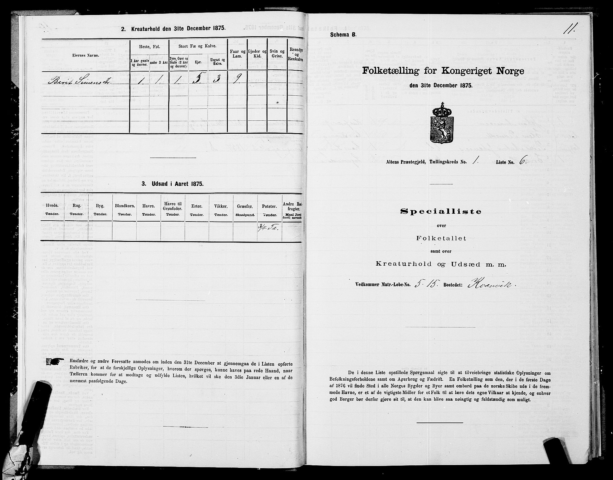 SATØ, Folketelling 1875 for 2012P Alta prestegjeld, 1875, s. 1011