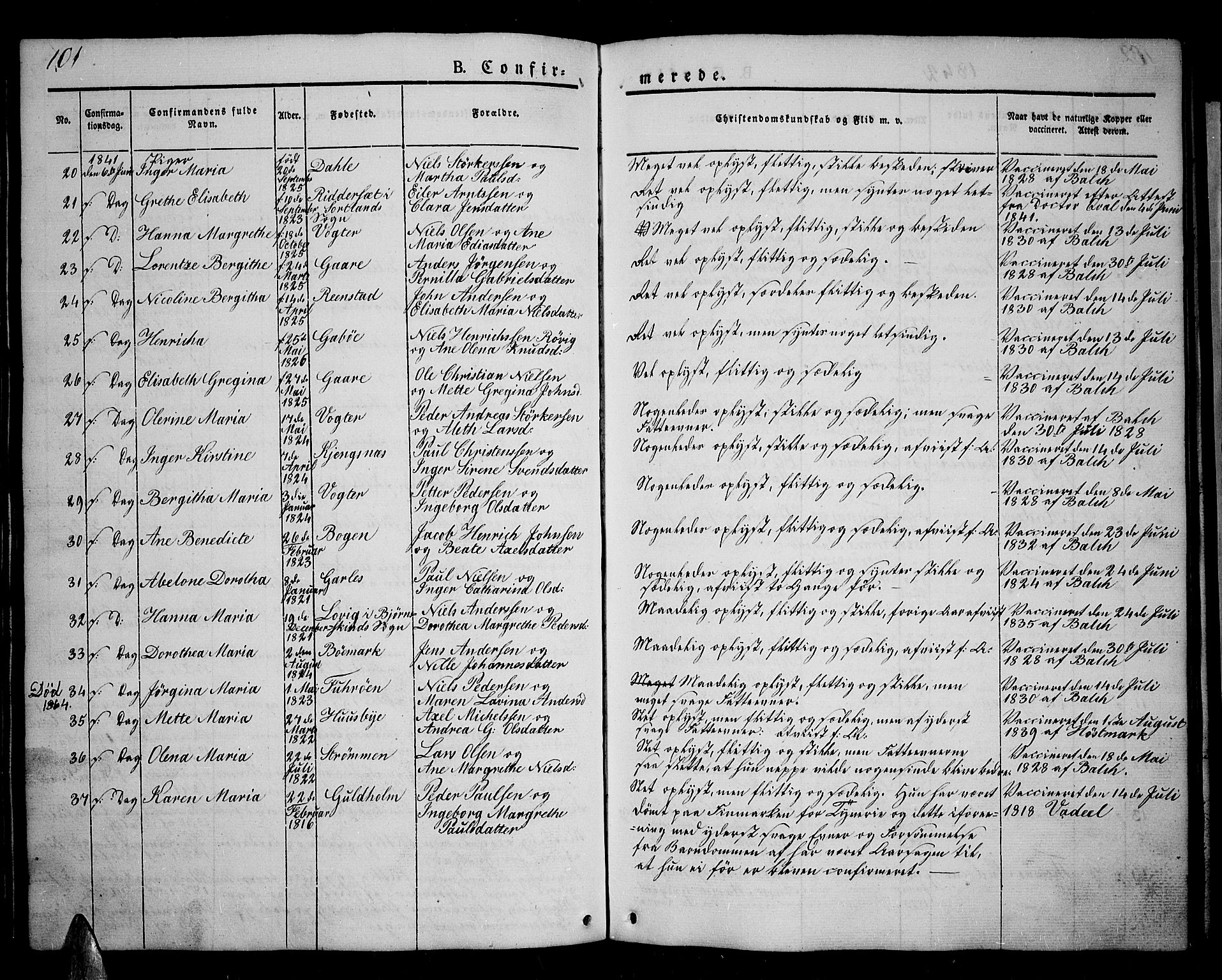 Kvæfjord sokneprestkontor, AV/SATØ-S-1323/G/Ga/Gab/L0002klokker: Klokkerbok nr. 2, 1841-1855, s. 101