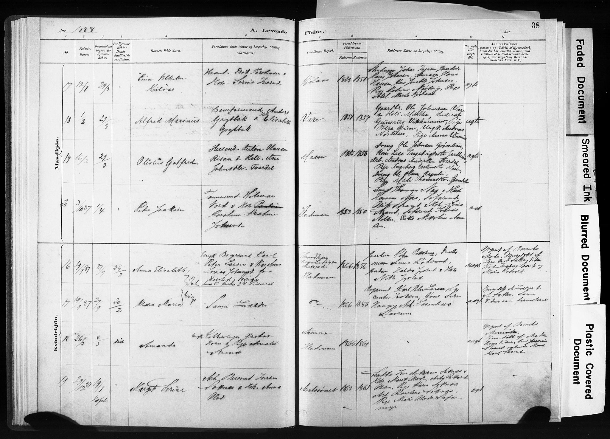 Ministerialprotokoller, klokkerbøker og fødselsregistre - Sør-Trøndelag, AV/SAT-A-1456/606/L0300: Ministerialbok nr. 606A15, 1886-1893, s. 38