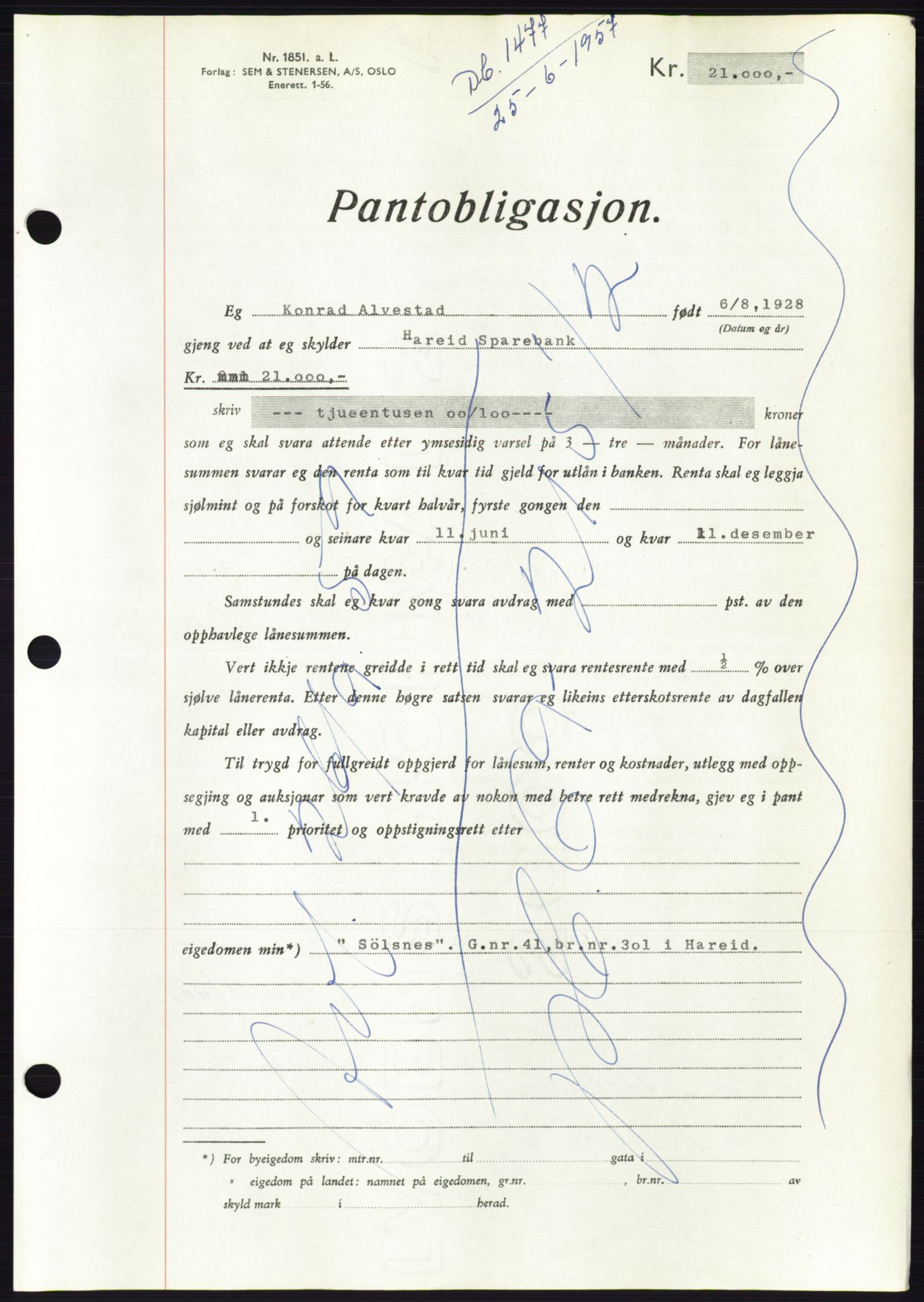 Søre Sunnmøre sorenskriveri, AV/SAT-A-4122/1/2/2C/L0130: Pantebok nr. 18B, 1957-1958, Dagboknr: 1477/1957