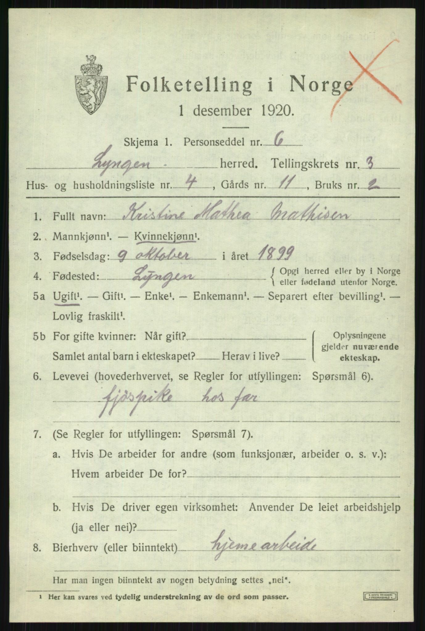 SATØ, Folketelling 1920 for 1938 Lyngen herred, 1920, s. 3525