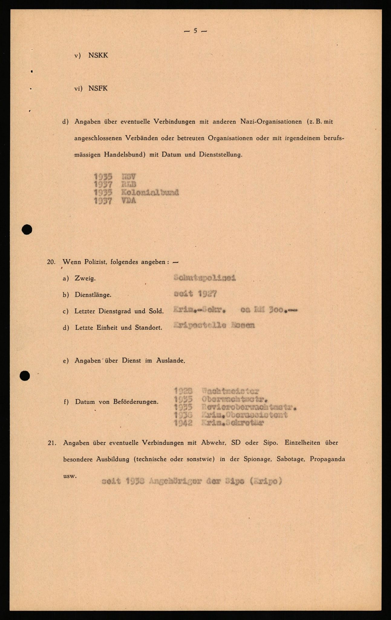 Forsvaret, Forsvarets overkommando II, RA/RAFA-3915/D/Db/L0029: CI Questionaires. Tyske okkupasjonsstyrker i Norge. Tyskere., 1945-1946, s. 168