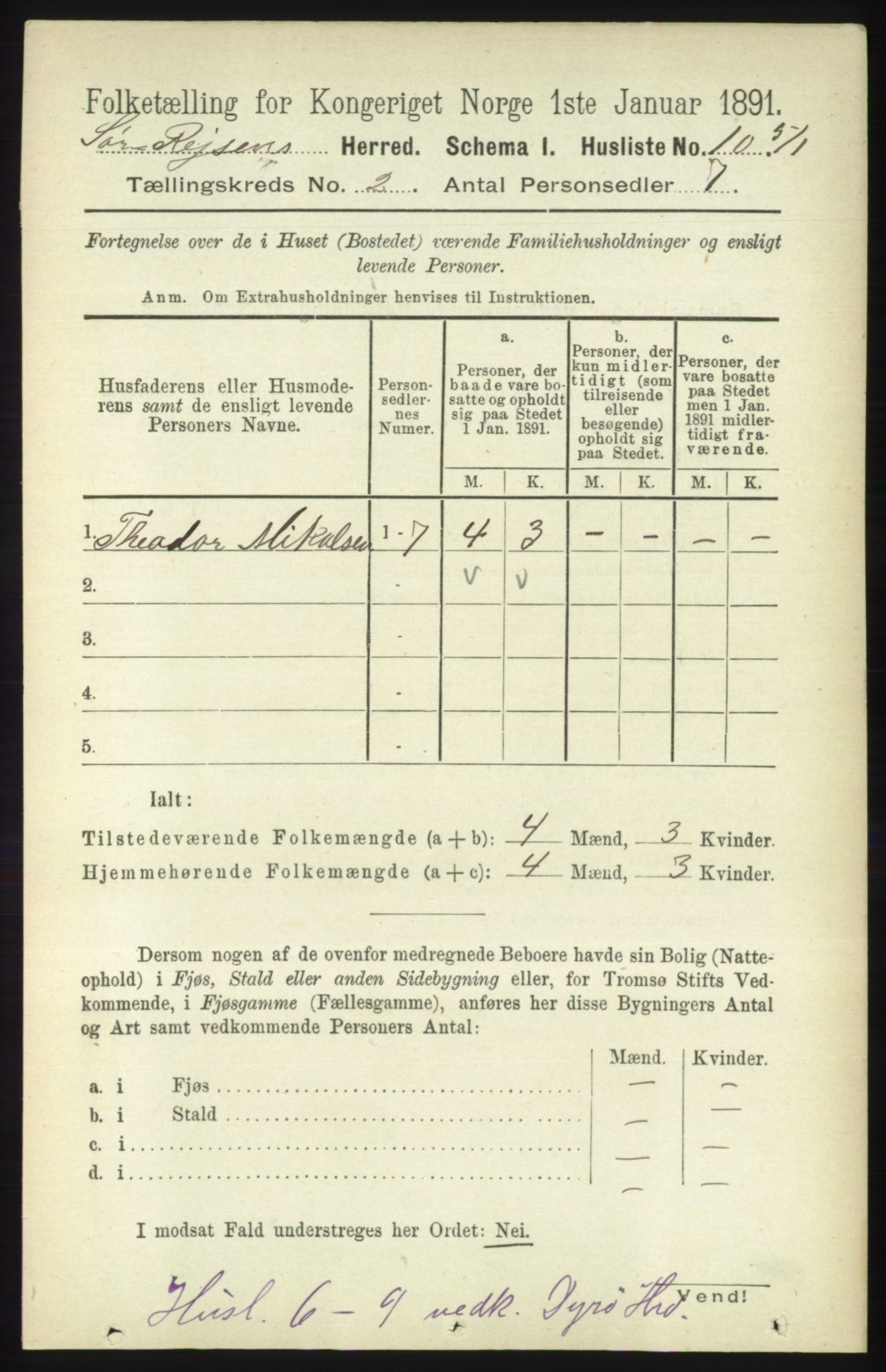 RA, Folketelling 1891 for 1925 Sørreisa herred, 1891, s. 345