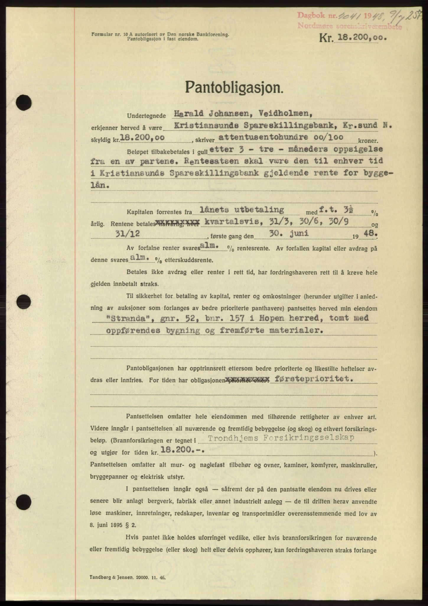 Nordmøre sorenskriveri, SAT/A-4132/1/2/2Ca: Pantebok nr. B99, 1948-1948, Dagboknr: 2041/1948