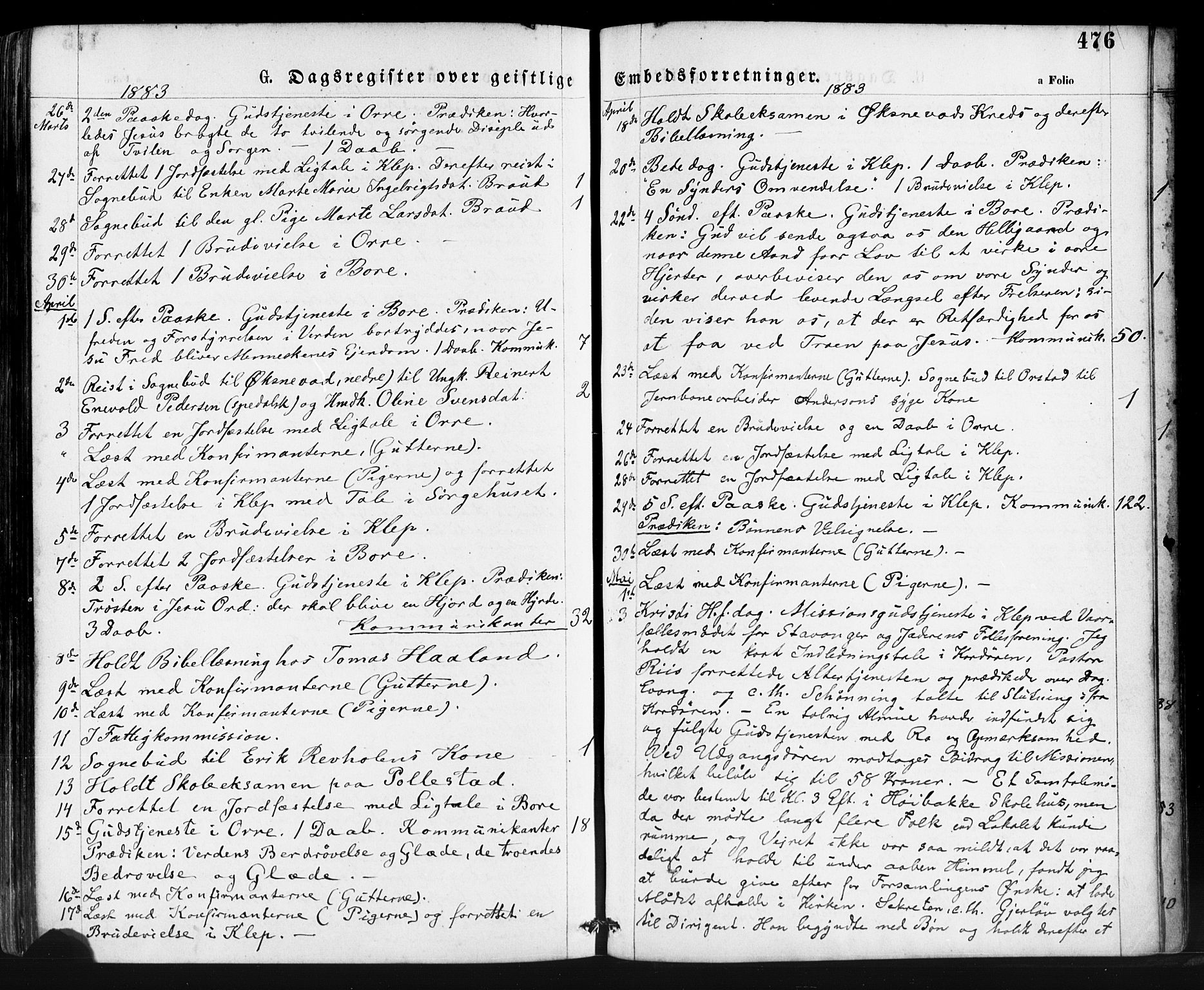 Klepp sokneprestkontor, AV/SAST-A-101803/001/3/30BA/L0006: Ministerialbok nr. A 6, 1871-1885, s. 476