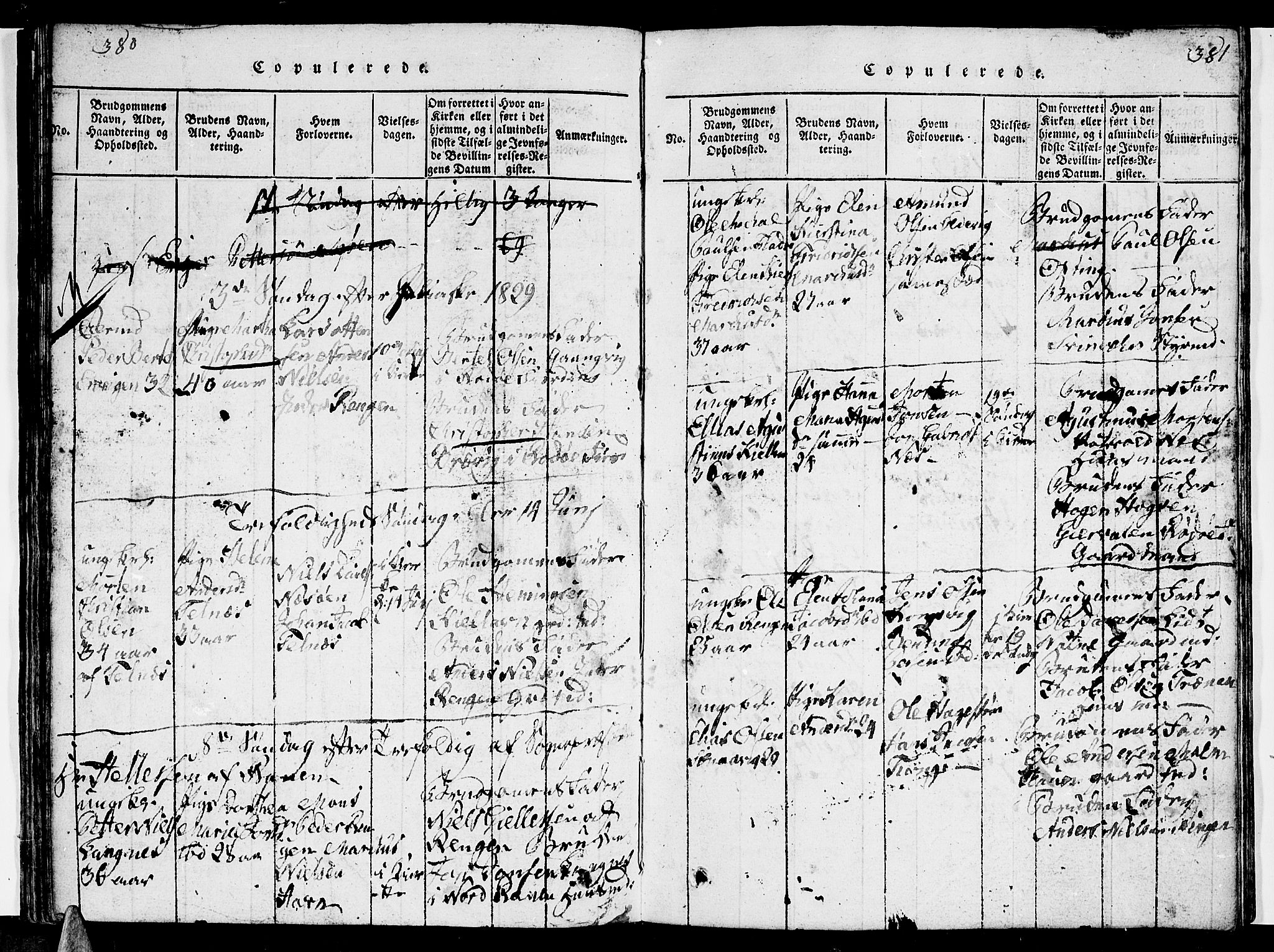 Ministerialprotokoller, klokkerbøker og fødselsregistre - Nordland, AV/SAT-A-1459/841/L0616: Klokkerbok nr. 841C01 /1, 1820-1832, s. 380-381