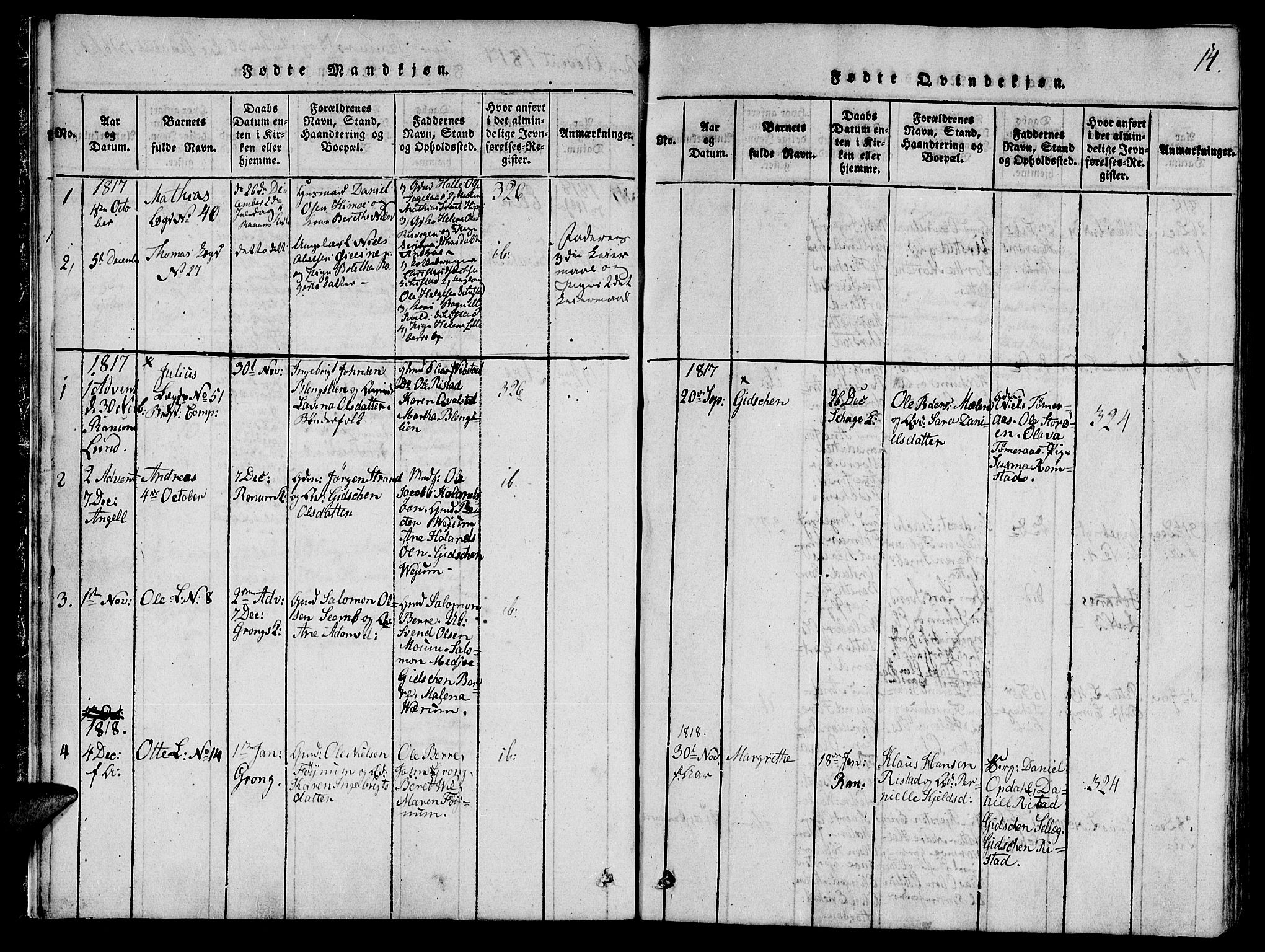 Ministerialprotokoller, klokkerbøker og fødselsregistre - Nord-Trøndelag, SAT/A-1458/764/L0546: Ministerialbok nr. 764A06 /1, 1816-1823, s. 14