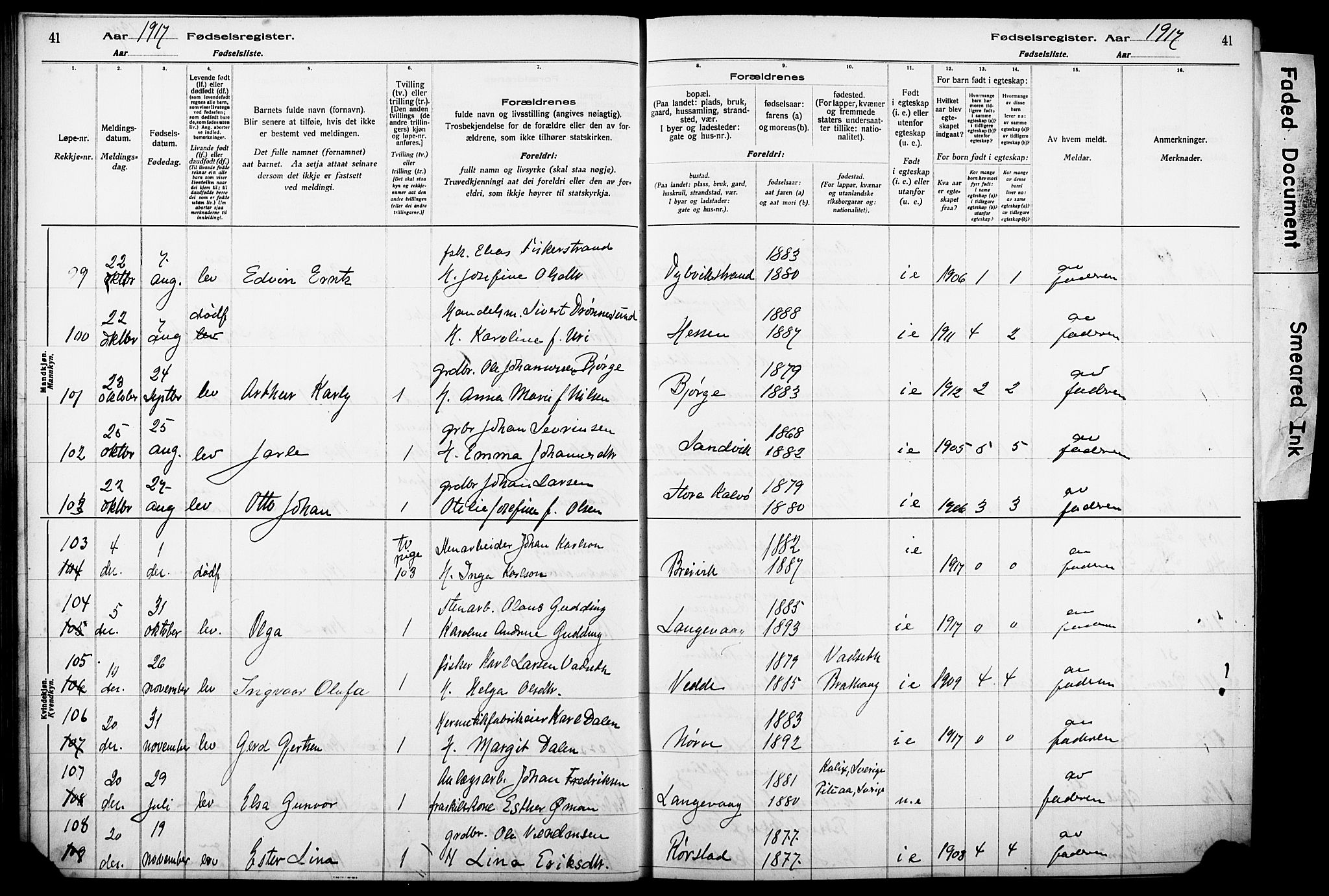 Ministerialprotokoller, klokkerbøker og fødselsregistre - Møre og Romsdal, SAT/A-1454/528/L0442: Fødselsregister nr. 528.II.4.1, 1916-1924, s. 41