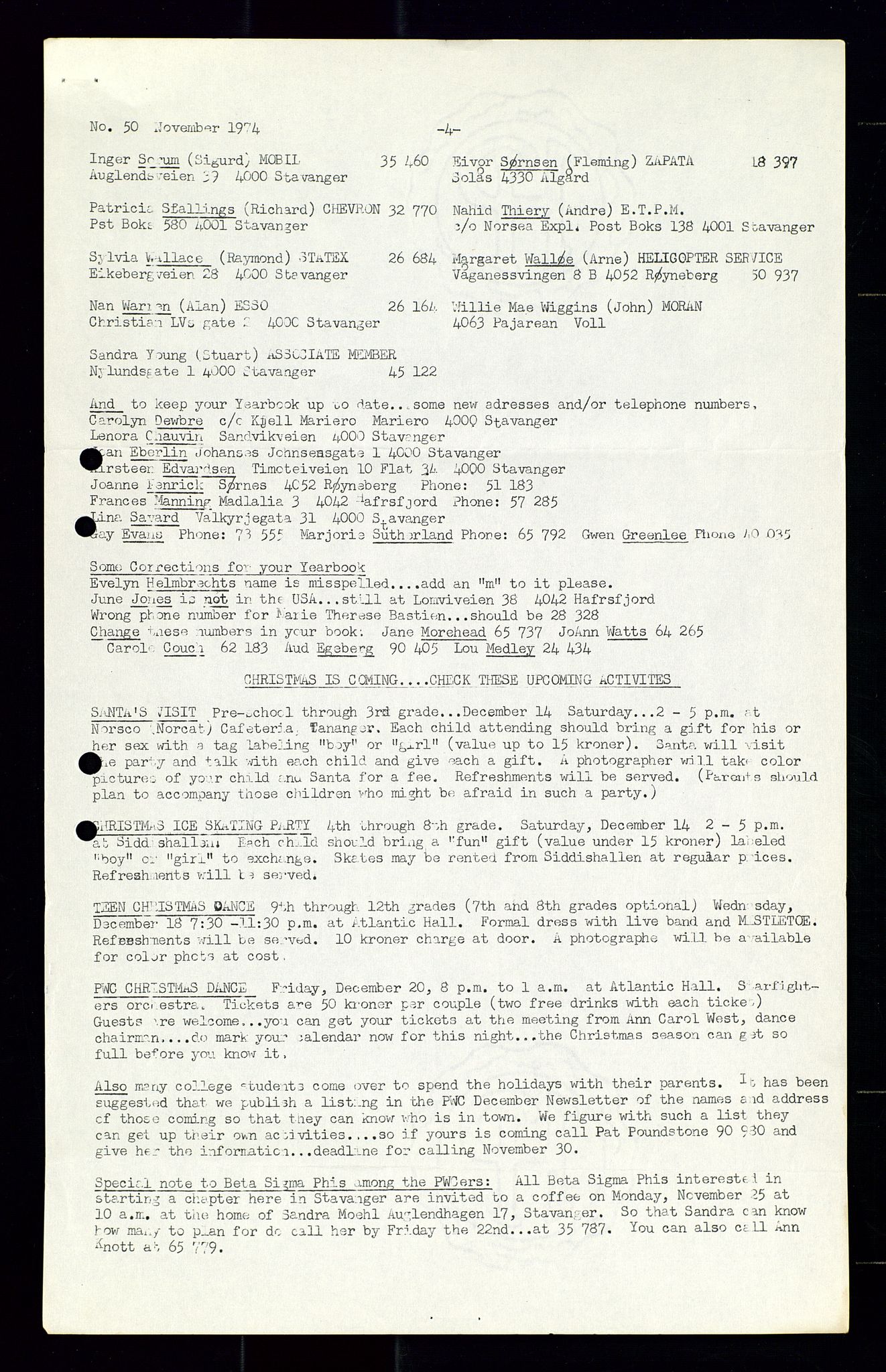 PA 1547 - Petroleum Wives Club, AV/SAST-A-101974/X/Xa/L0001: Newsletters (1971-1978)/radiointervjuer på kasett (1989-1992), 1970-1978