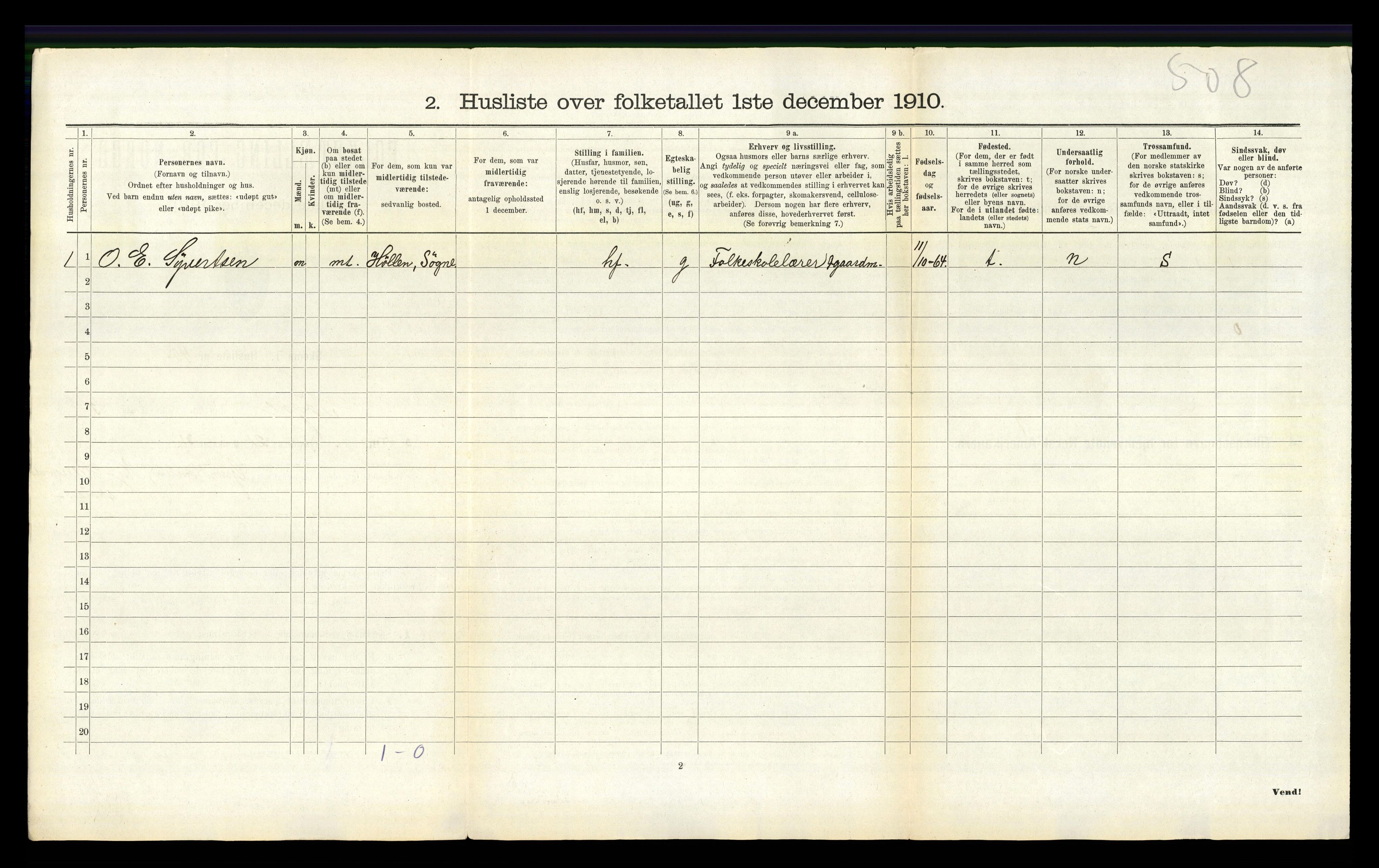 RA, Folketelling 1910 for 1018 Søgne herred, 1910, s. 209