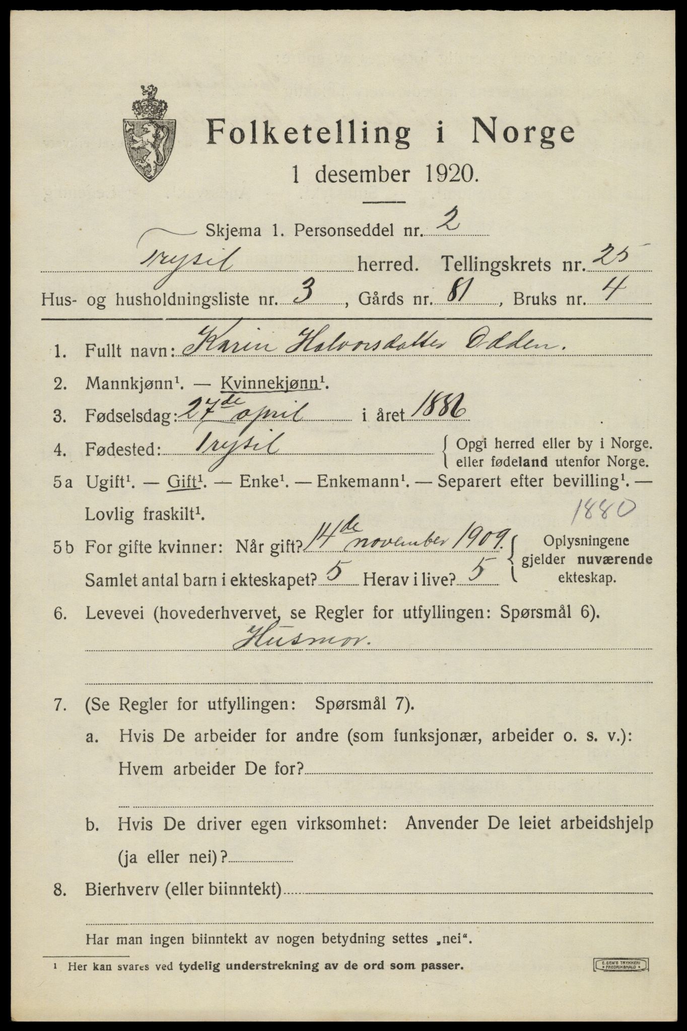 SAH, Folketelling 1920 for 0428 Trysil herred, 1920, s. 15715