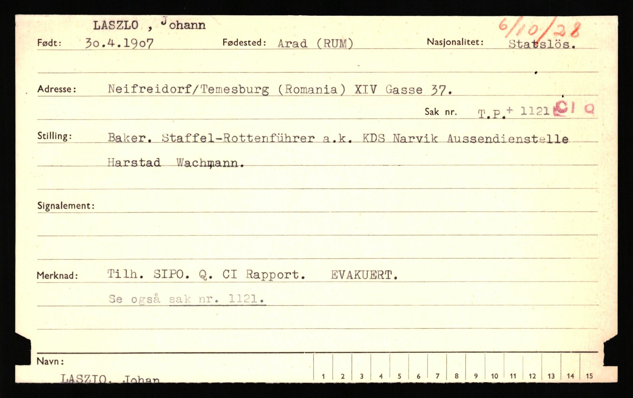 Forsvaret, Forsvarets overkommando II, AV/RA-RAFA-3915/D/Db/L0041: CI Questionaires.  Diverse nasjonaliteter., 1945-1946, s. 127