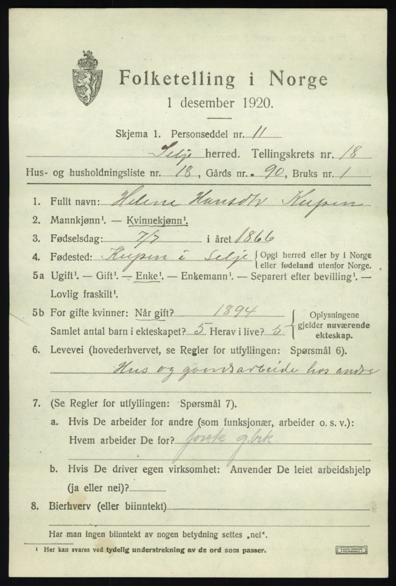 SAB, Folketelling 1920 for 1441 Selje herred, 1920, s. 8143