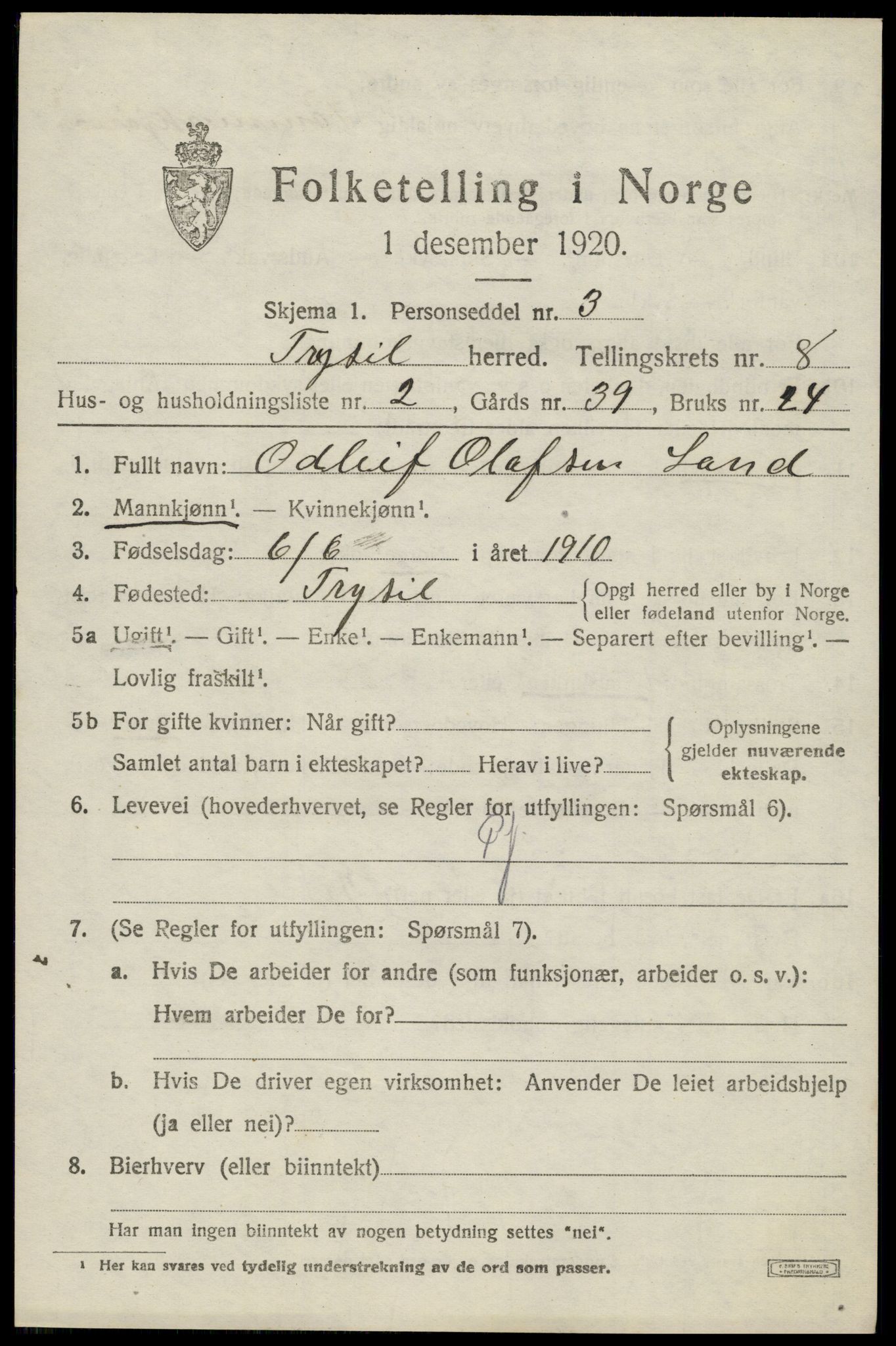 SAH, Folketelling 1920 for 0428 Trysil herred, 1920, s. 6237