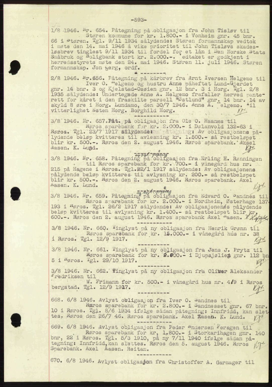 Gauldal sorenskriveri, SAT/A-0014/1/2/2C: Pantebok nr. A2, 1946-1946, Dagboknr: 654/1946