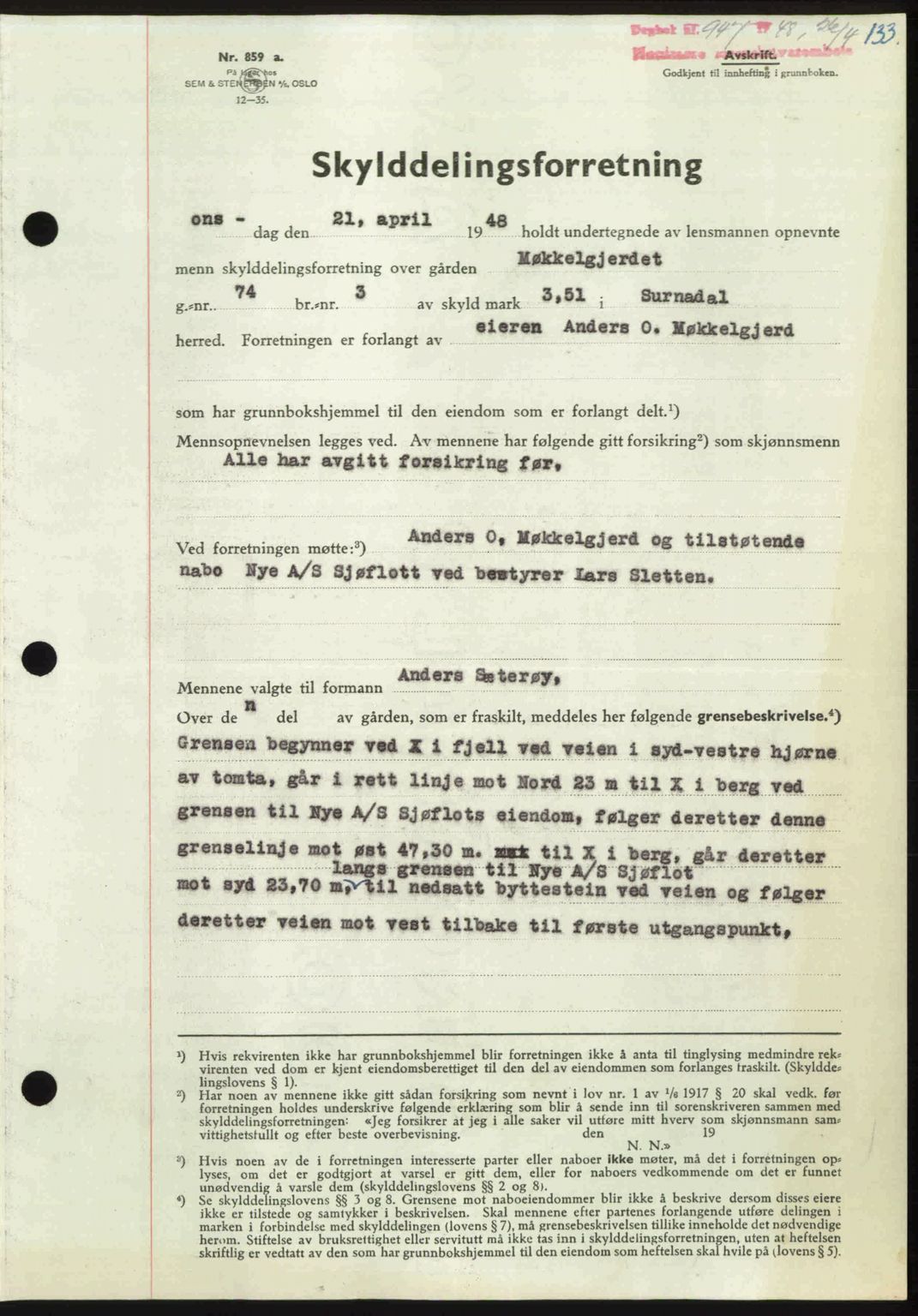 Nordmøre sorenskriveri, SAT/A-4132/1/2/2Ca: Pantebok nr. A108, 1948-1948, Dagboknr: 947/1948