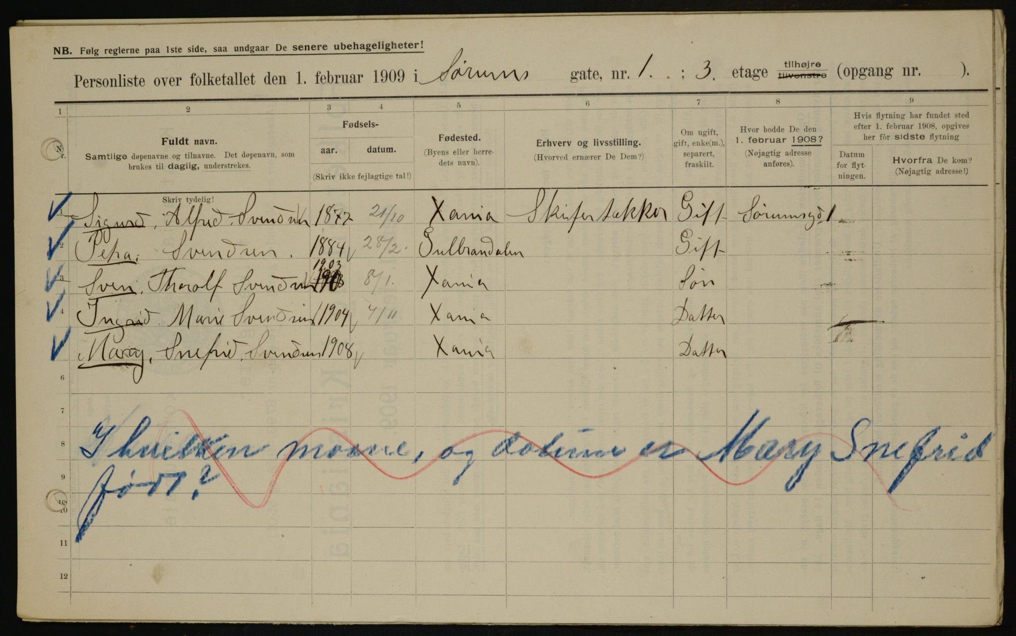 OBA, Kommunal folketelling 1.2.1909 for Kristiania kjøpstad, 1909, s. 96846