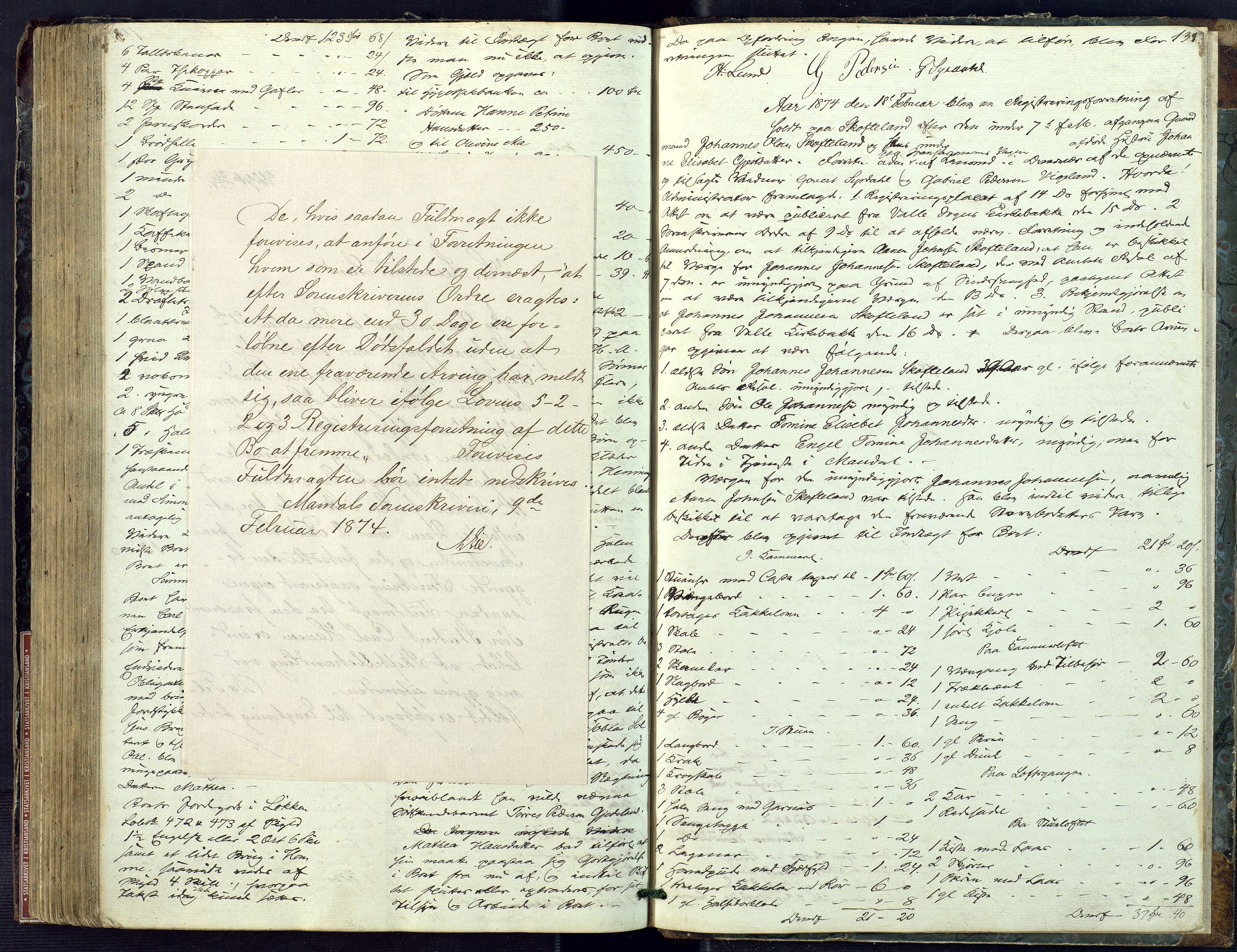 Mandal sorenskriveri, SAK/1221-0005/001/H/Hc/L0062: Skifteregistreringsprotokoll nr 18 Sør-Audnedal, 1847-1875, s. 134