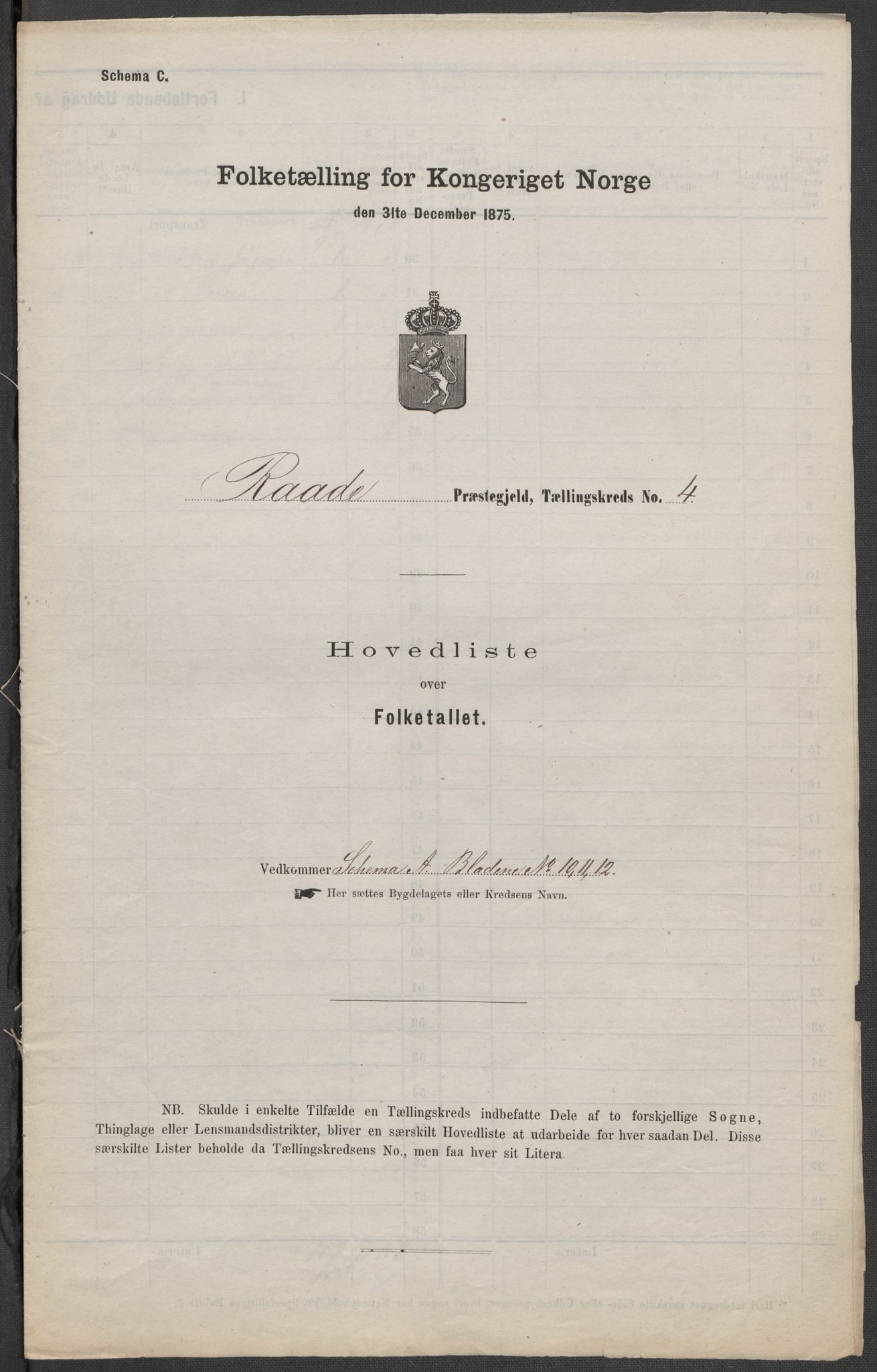 RA, Folketelling 1875 for 0135P Råde prestegjeld, 1875, s. 19