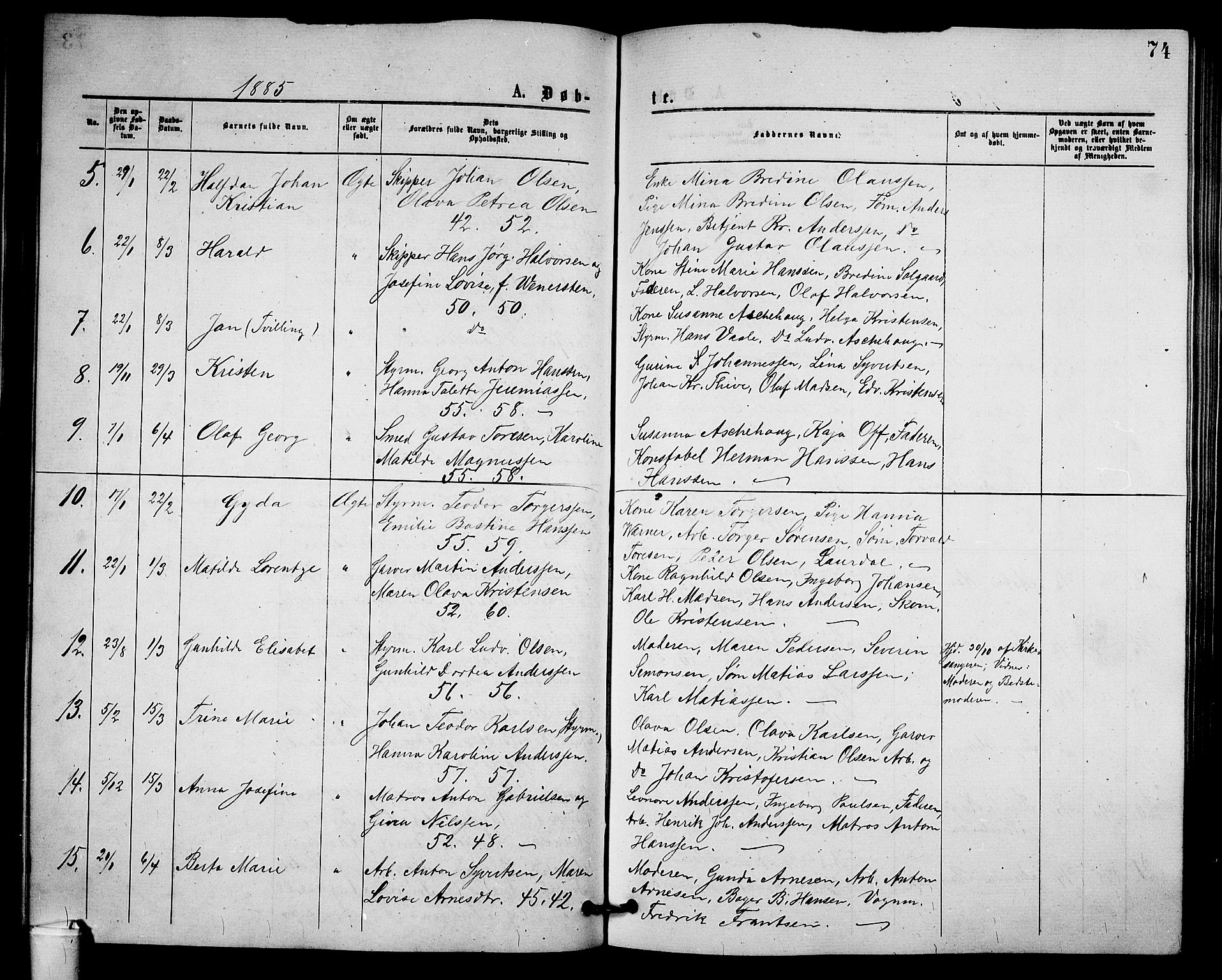 Holmestrand kirkebøker, AV/SAKO-A-346/G/Ga/L0004: Klokkerbok nr. 4, 1874-1888, s. 74