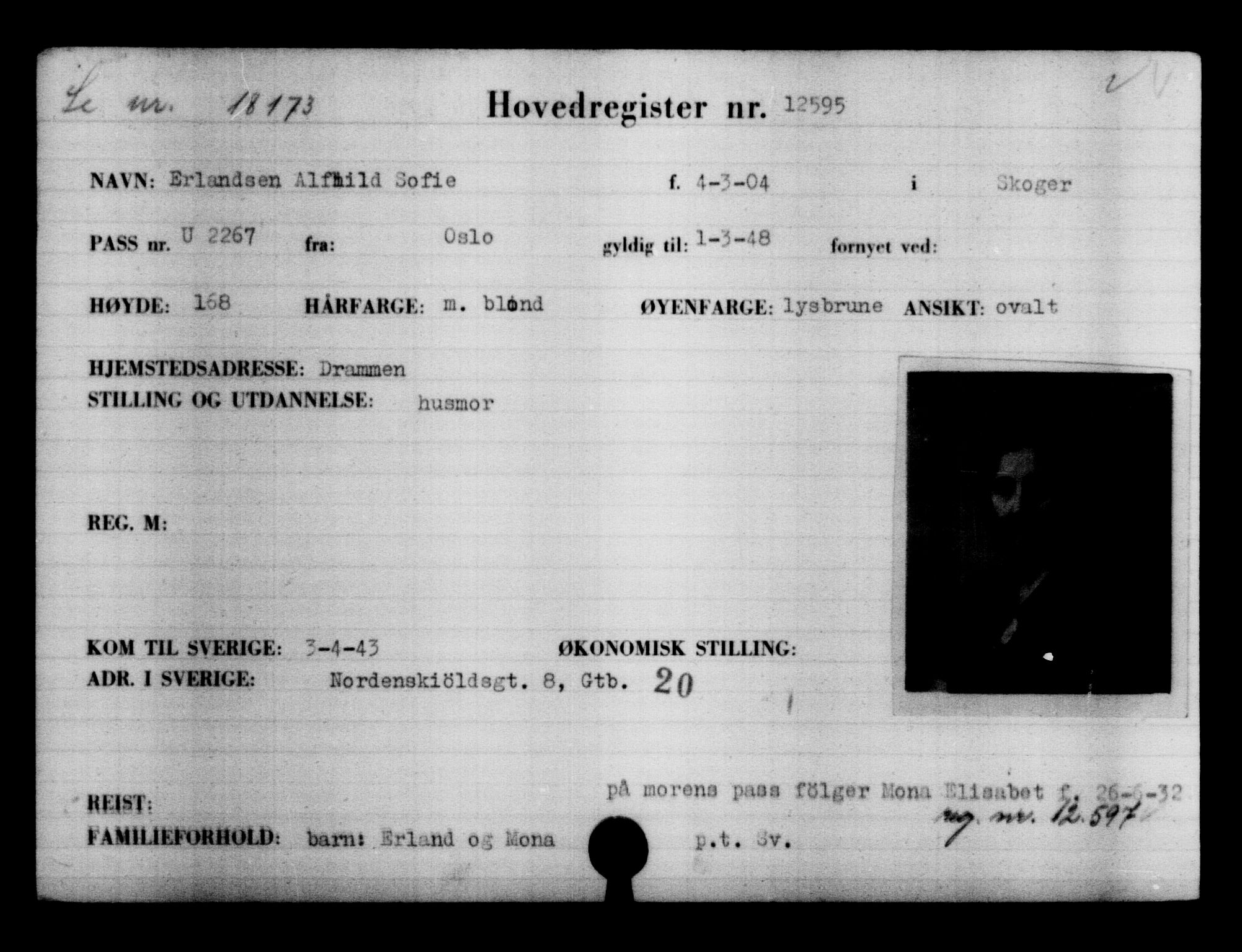 Utenriksstasjonene, Legasjonen i Stockholm, Flyktningkontoret, AV/RA-S-6753/V/Va/L0006: Kjesäterkartoteket, flyktninger med registreringsnr. 9400-12711, 1940-1945, s. 3634