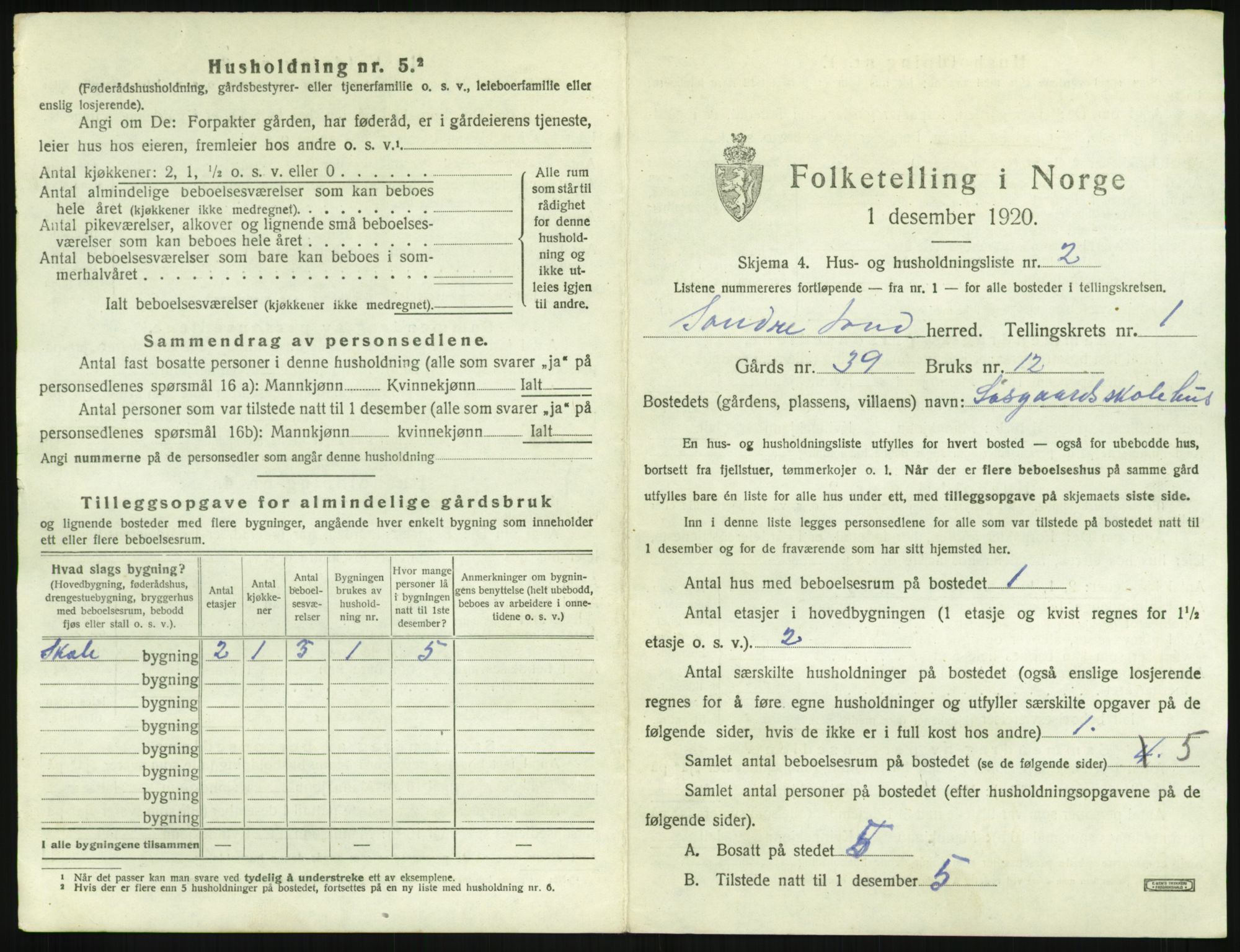 SAH, Folketelling 1920 for 0536 Søndre Land herred, 1920, s. 45