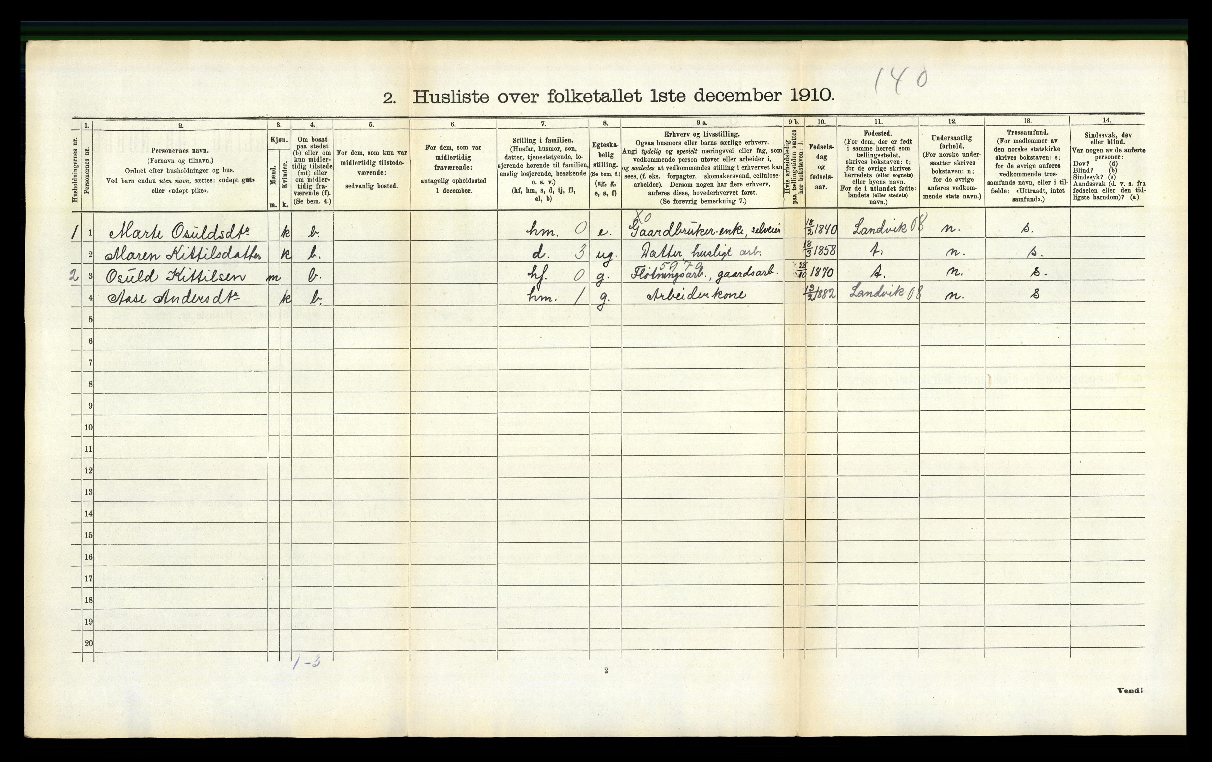 RA, Folketelling 1910 for 0933 Herefoss herred, 1910, s. 68