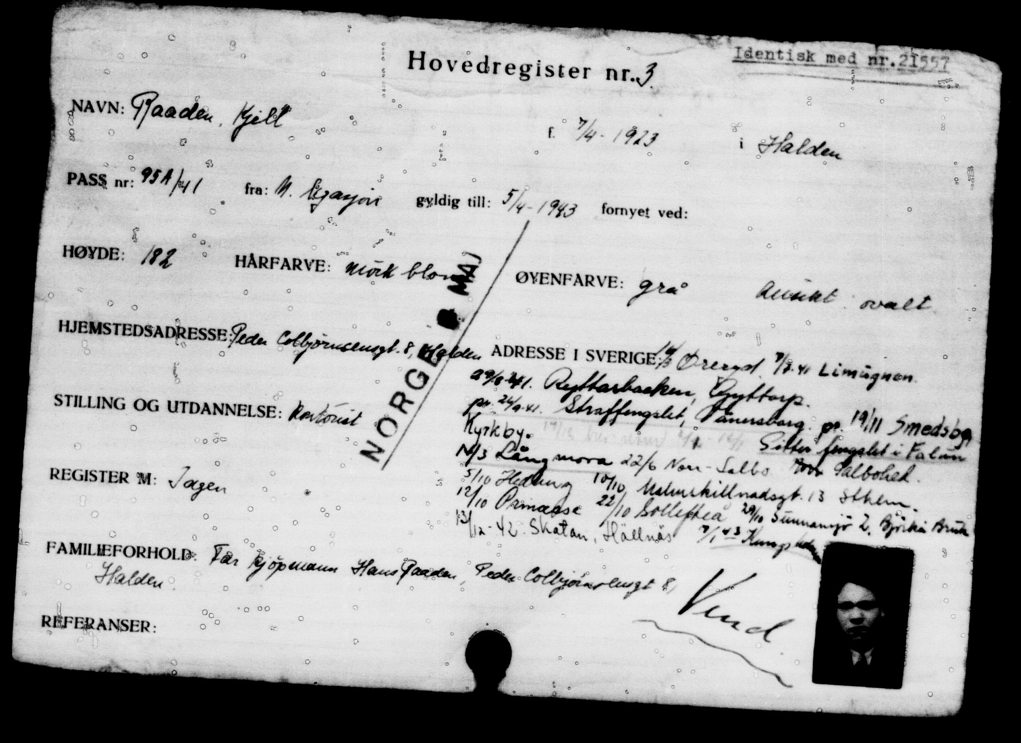 Utenriksstasjonene, Legasjonen i Stockholm, Flyktningkontoret, AV/RA-S-6753/V/Va/L0001: Kjesäterkartoteket, flyktninger med registreringsnr. 1-1000, 1940-1945, s. 4
