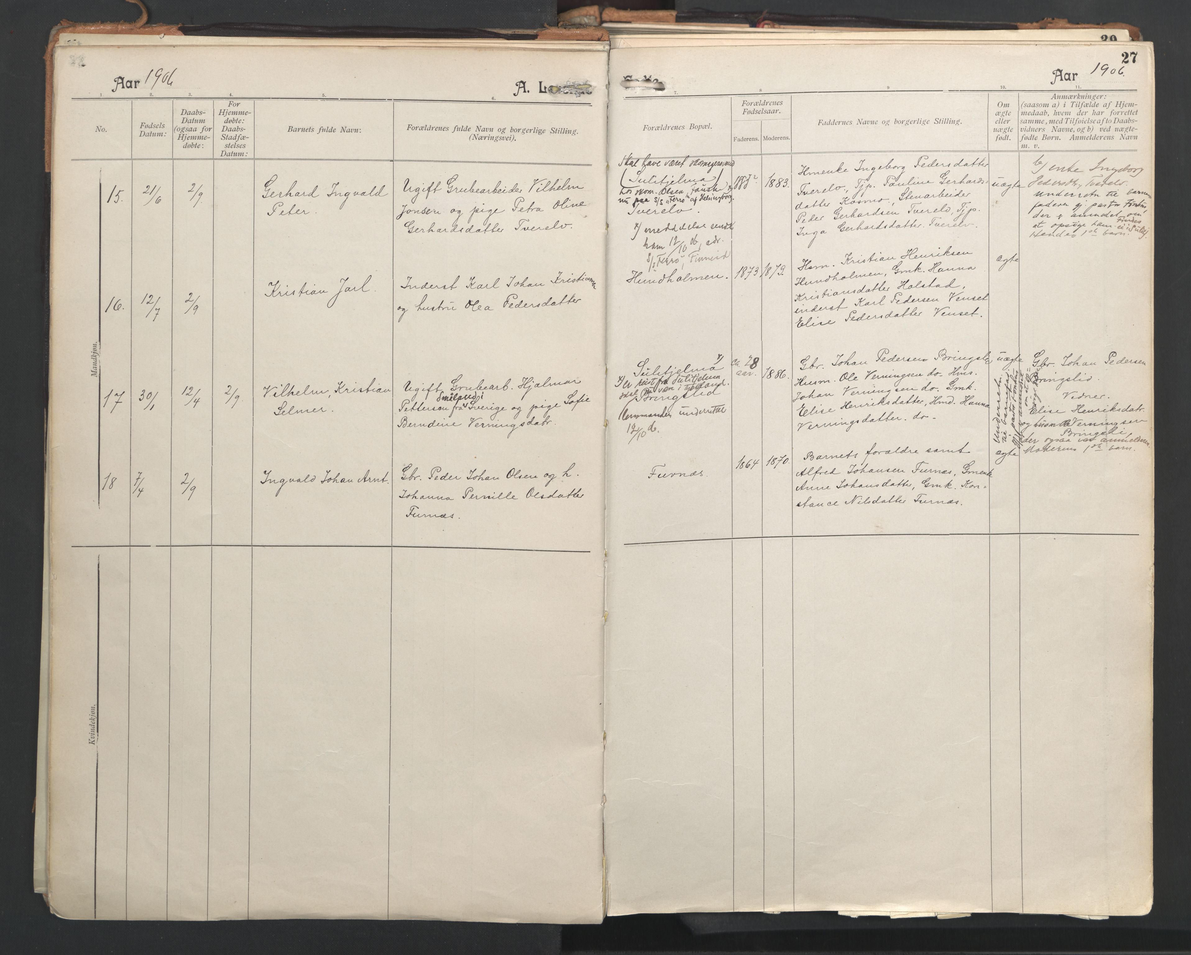 Ministerialprotokoller, klokkerbøker og fødselsregistre - Nordland, AV/SAT-A-1459/851/L0724: Ministerialbok nr. 851A01, 1901-1922, s. 27