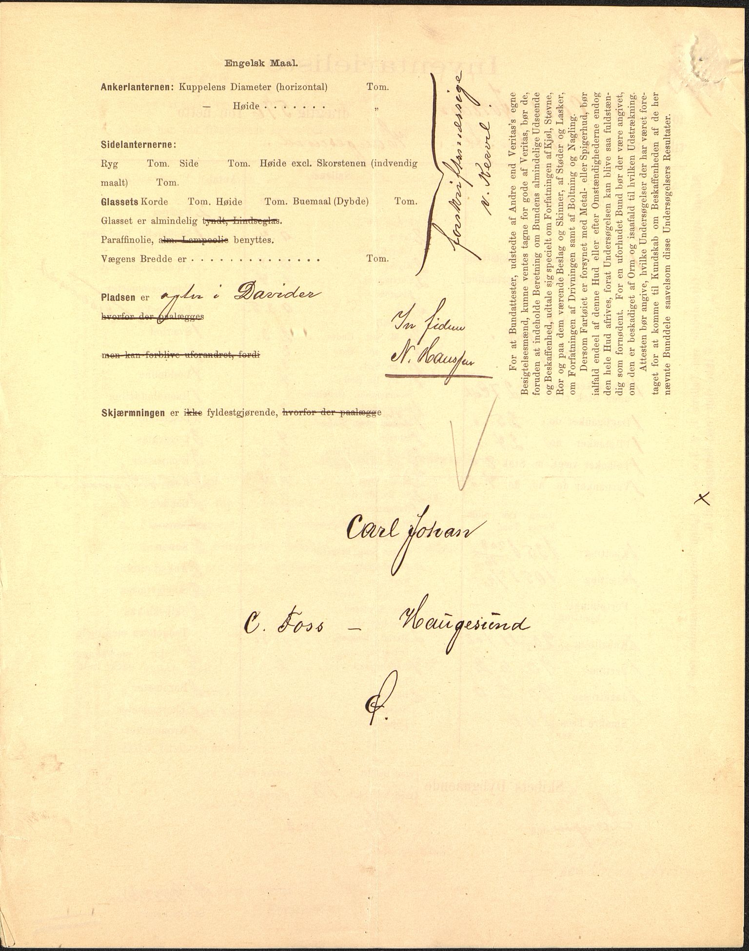 Pa 63 - Østlandske skibsassuranceforening, VEMU/A-1079/G/Ga/L0023/0001: Havaridokumenter / Carl Johan, Titania, Norrøna, Thor, Try, Louise, 1888, s. 5