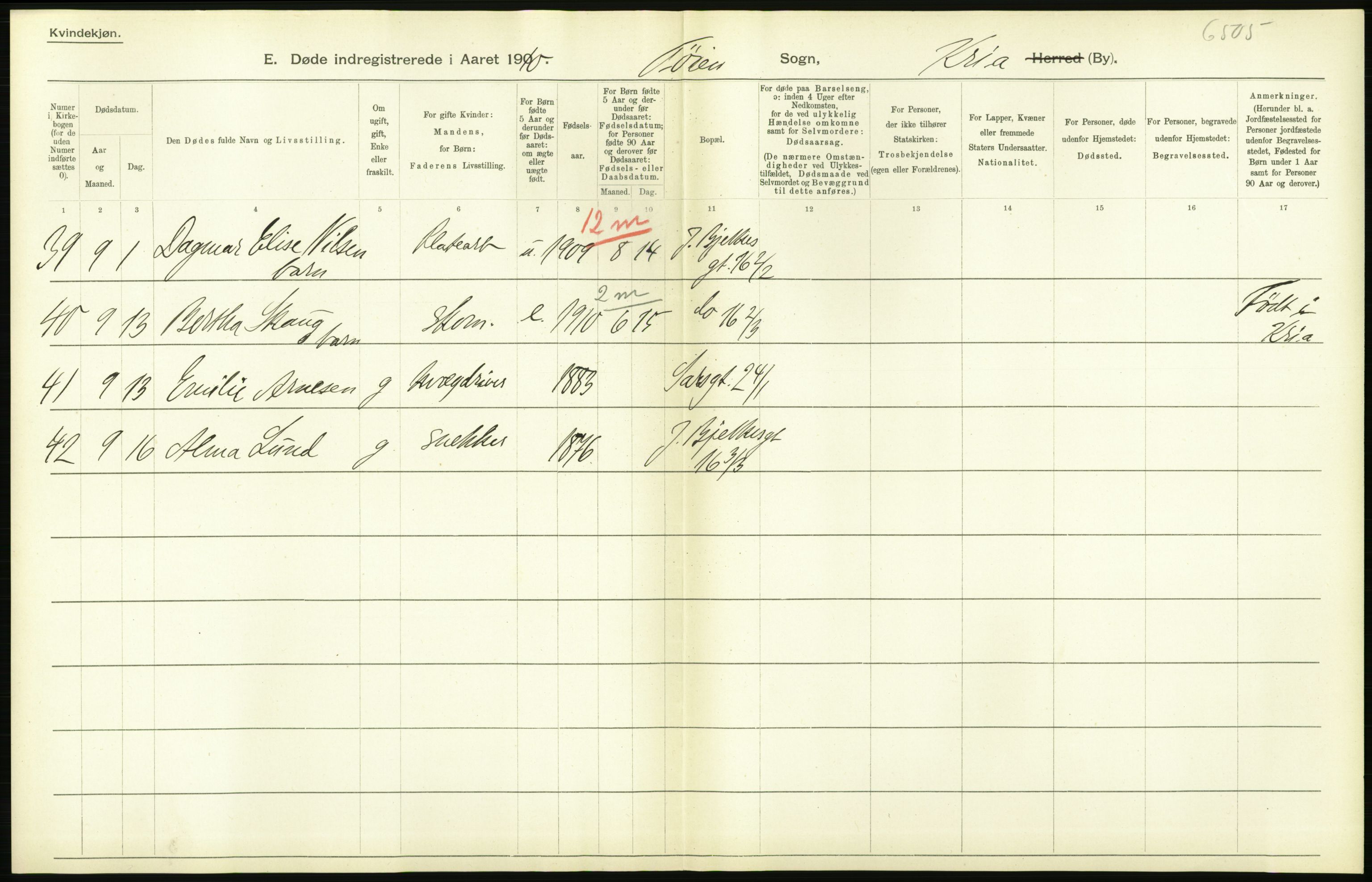 Statistisk sentralbyrå, Sosiodemografiske emner, Befolkning, AV/RA-S-2228/D/Df/Dfa/Dfah/L0008: Kristiania: Døde, 1910, s. 44