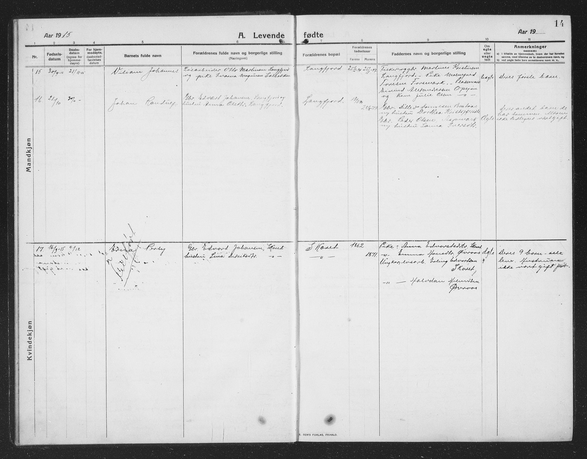 Ministerialprotokoller, klokkerbøker og fødselsregistre - Nordland, SAT/A-1459/814/L0231: Klokkerbok nr. 814C04, 1912-1926, s. 14