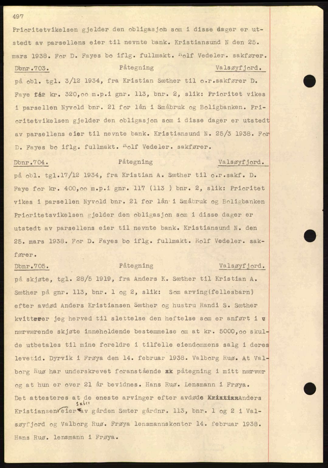 Nordmøre sorenskriveri, SAT/A-4132/1/2/2Ca: Pantebok nr. C80, 1936-1939, Dagboknr: 703/1938
