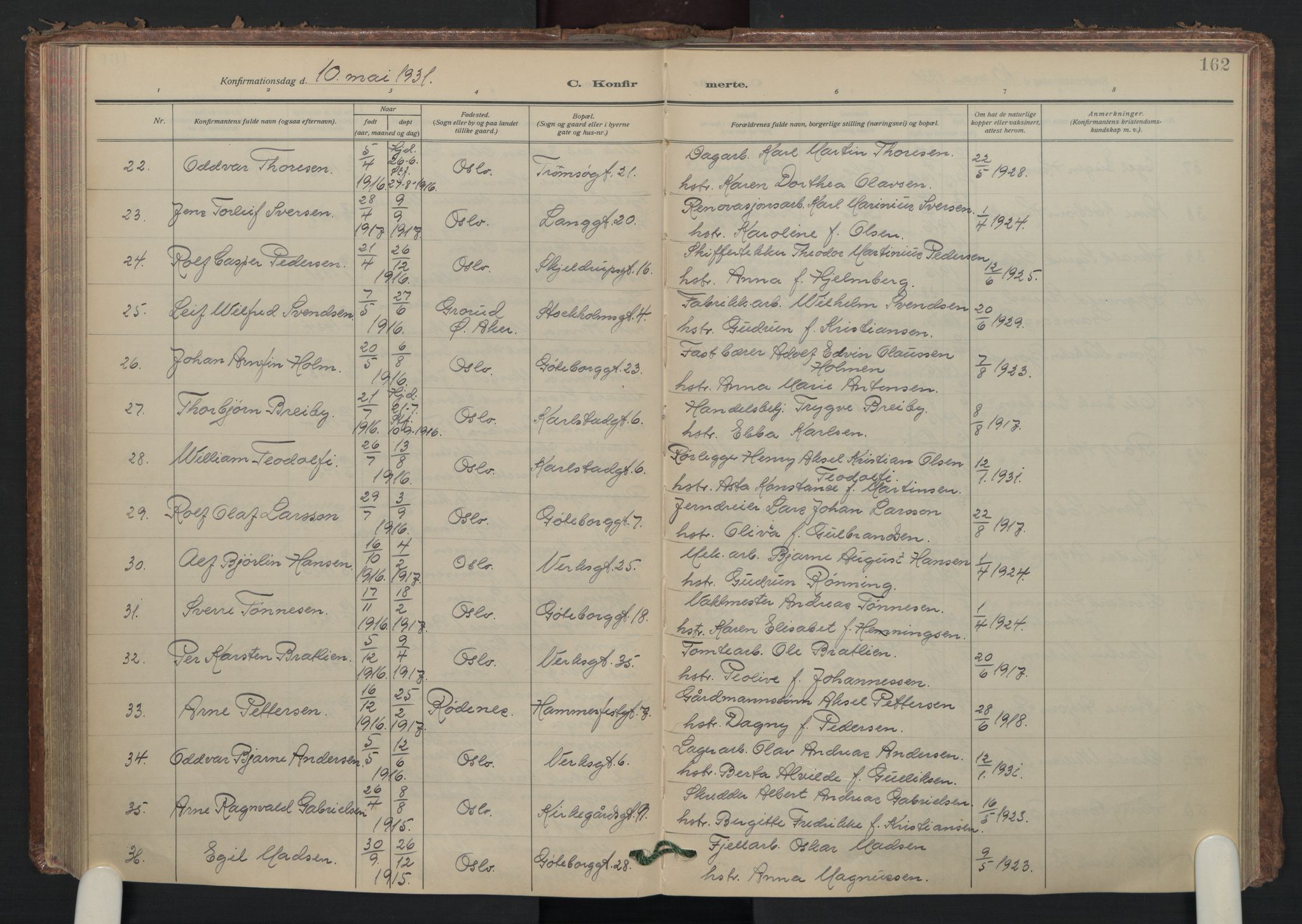Petrus prestekontor Kirkebøker, AV/SAO-A-10872/F/Fa/L0015: Ministerialbok nr. I 15, 1923-1935, s. 162