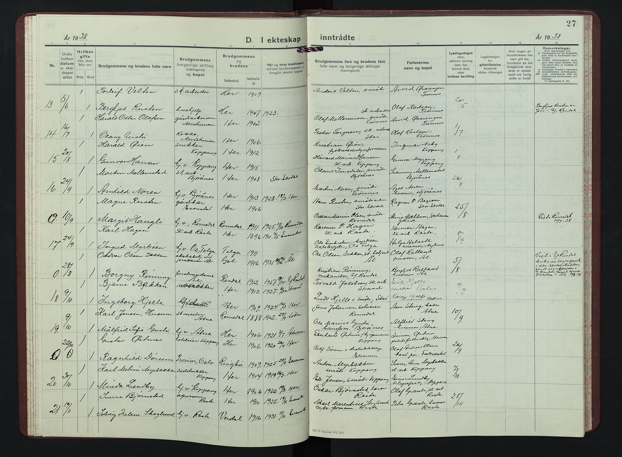 Stor-Elvdal prestekontor, SAH/PREST-052/H/Ha/Hab/L0009: Klokkerbok nr. 9, 1927-1955, s. 27