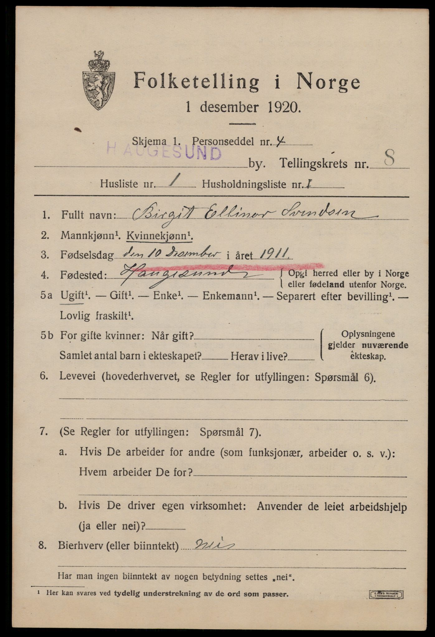 SAST, Folketelling 1920 for 1106 Haugesund kjøpstad, 1920, s. 27461