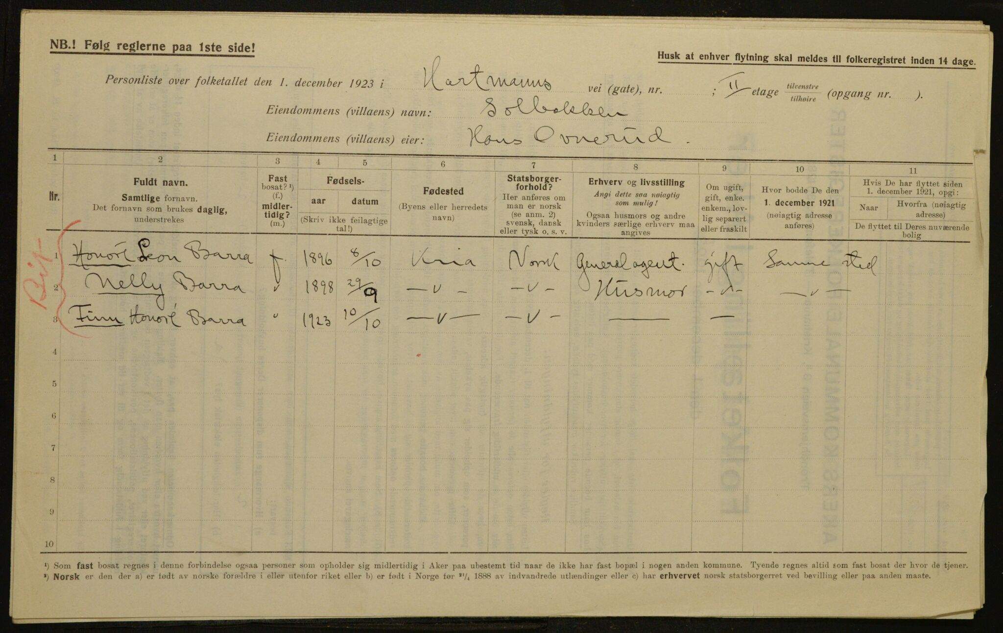 , Kommunal folketelling 1.12.1923 for Aker, 1923, s. 2248