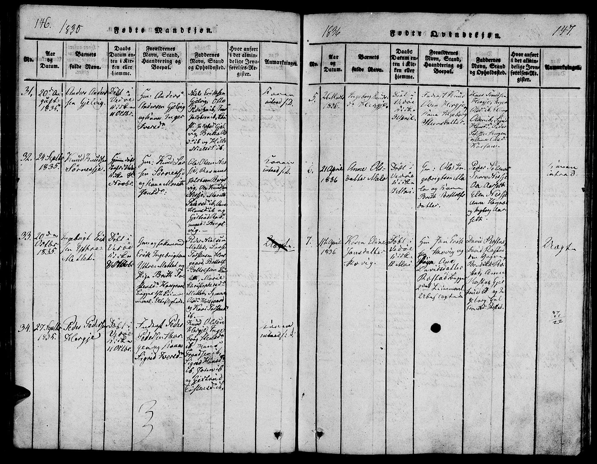 Ministerialprotokoller, klokkerbøker og fødselsregistre - Møre og Romsdal, AV/SAT-A-1454/547/L0602: Ministerialbok nr. 547A04, 1818-1845, s. 146-147
