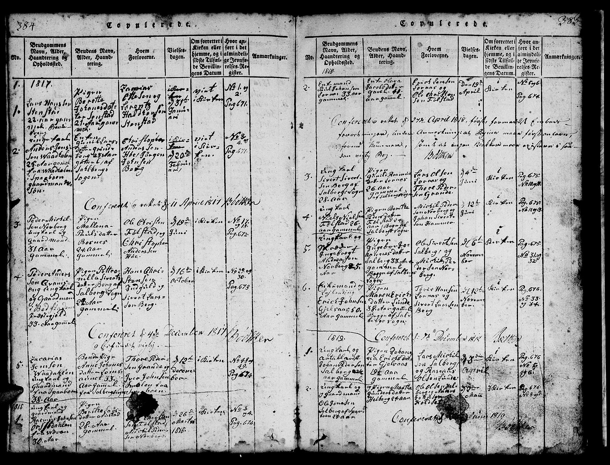 Ministerialprotokoller, klokkerbøker og fødselsregistre - Nord-Trøndelag, AV/SAT-A-1458/731/L0310: Klokkerbok nr. 731C01, 1816-1874, s. 384-385