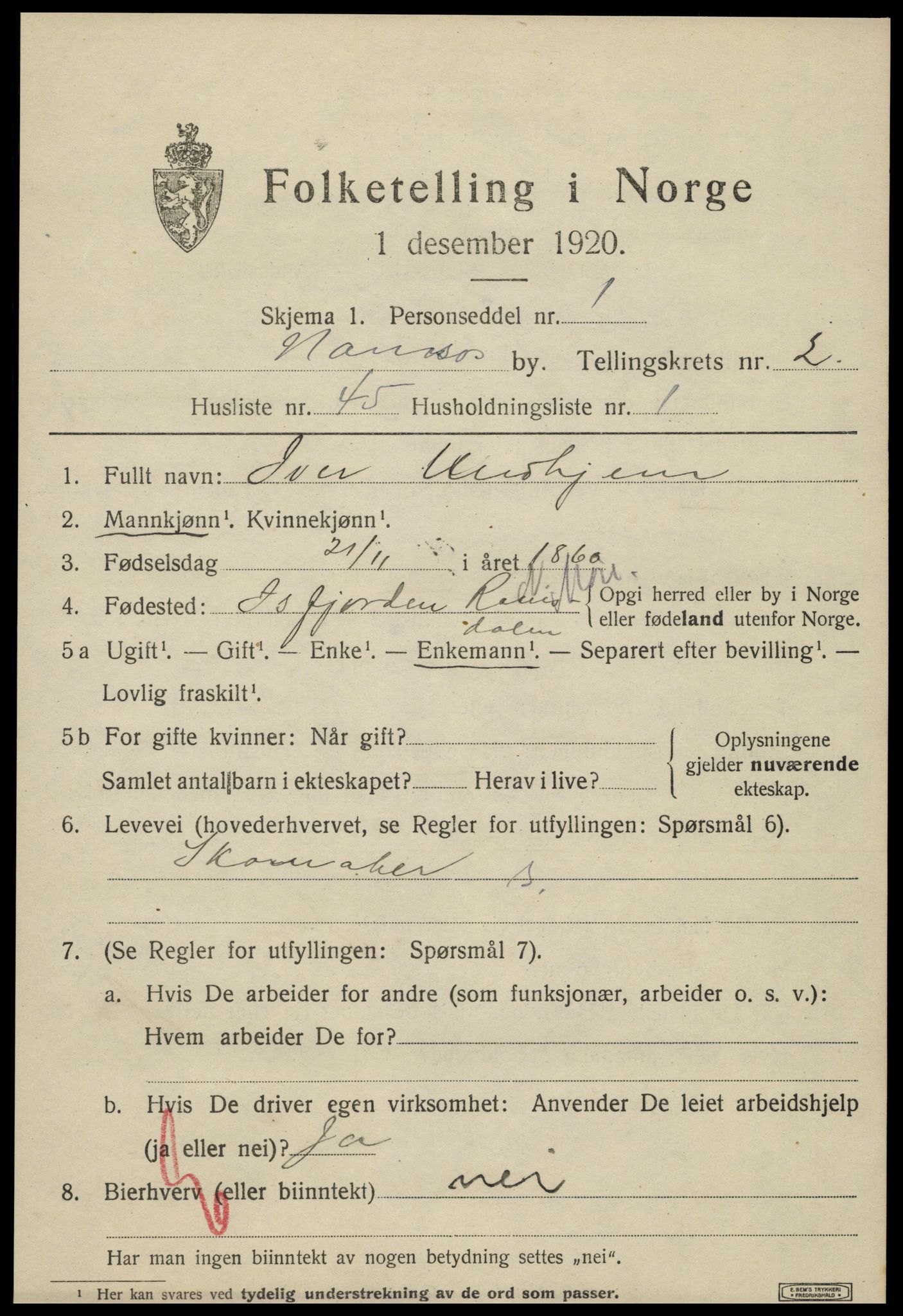 SAT, Folketelling 1920 for 1703 Namsos ladested, 1920, s. 3743