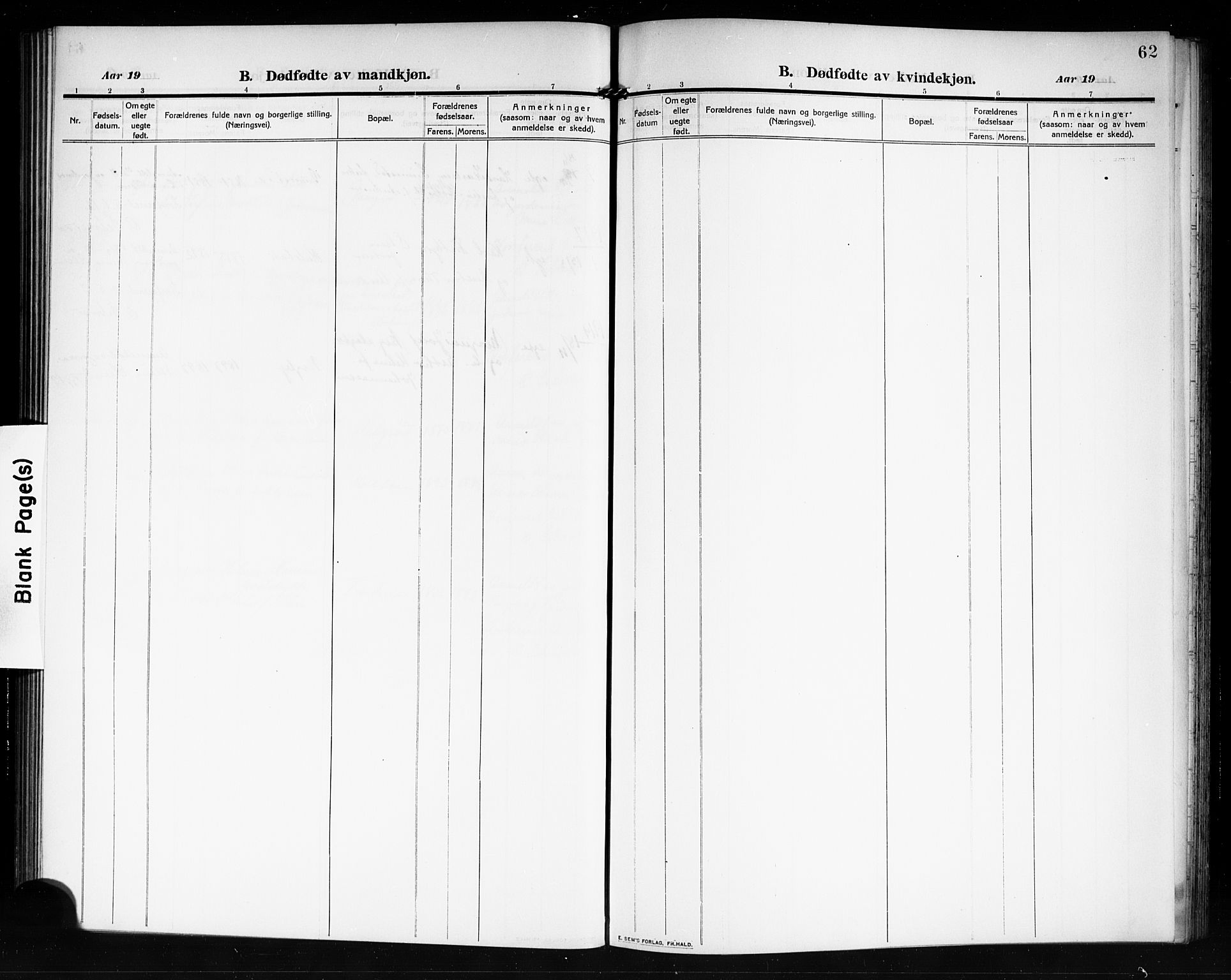 Tjøme kirkebøker, SAKO/A-328/G/Ga/L0002: Klokkerbok nr. 2, 1911-1920, s. 62