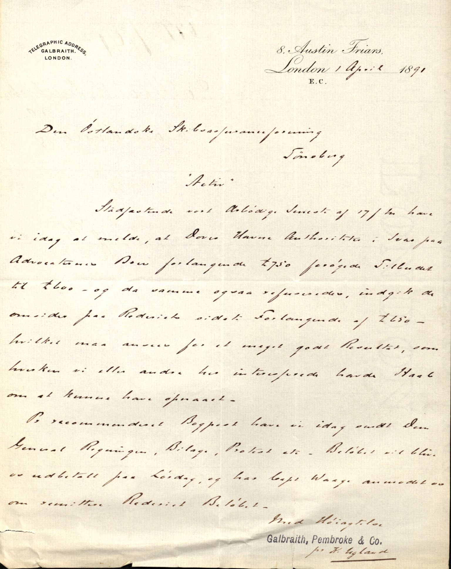 Pa 63 - Østlandske skibsassuranceforening, VEMU/A-1079/G/Ga/L0027/0001: Havaridokumenter / Magnolia, Kong Carl, Louise, Lindsay, Activ av Flekkefjord, 1891, s. 50