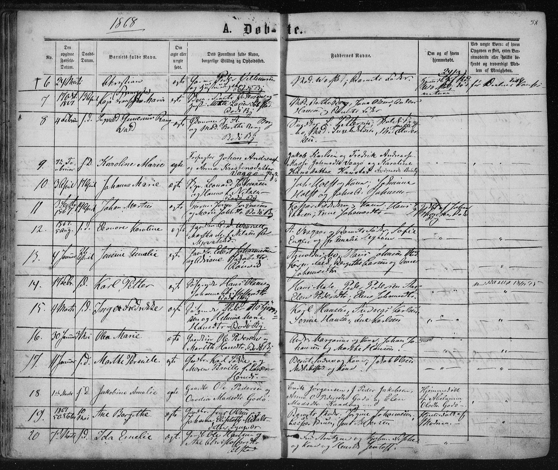Ministerialprotokoller, klokkerbøker og fødselsregistre - Nordland, AV/SAT-A-1459/801/L0008: Ministerialbok nr. 801A08, 1864-1875, s. 38